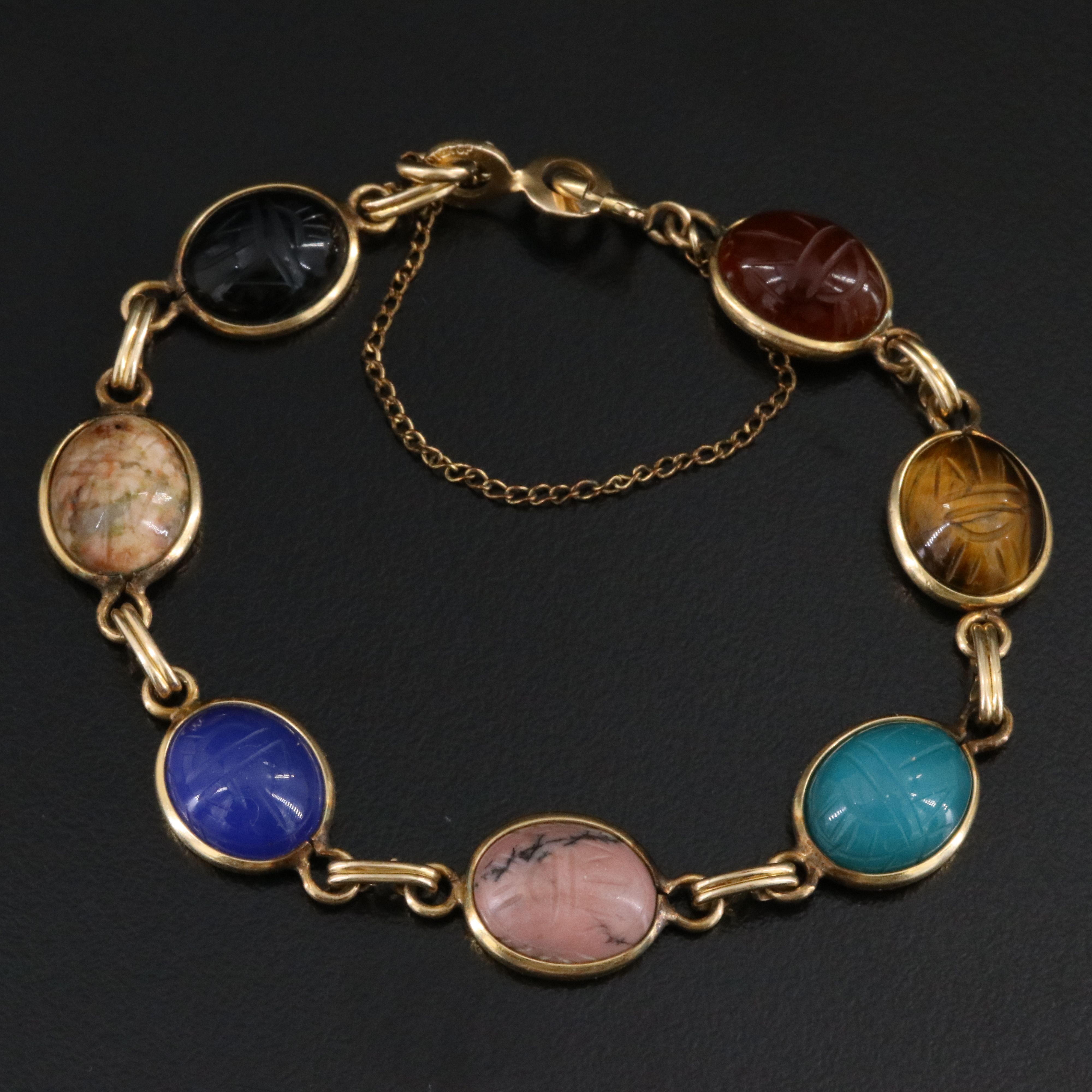 Vintage Gold-Filled Gemstone Scarab Bracelet