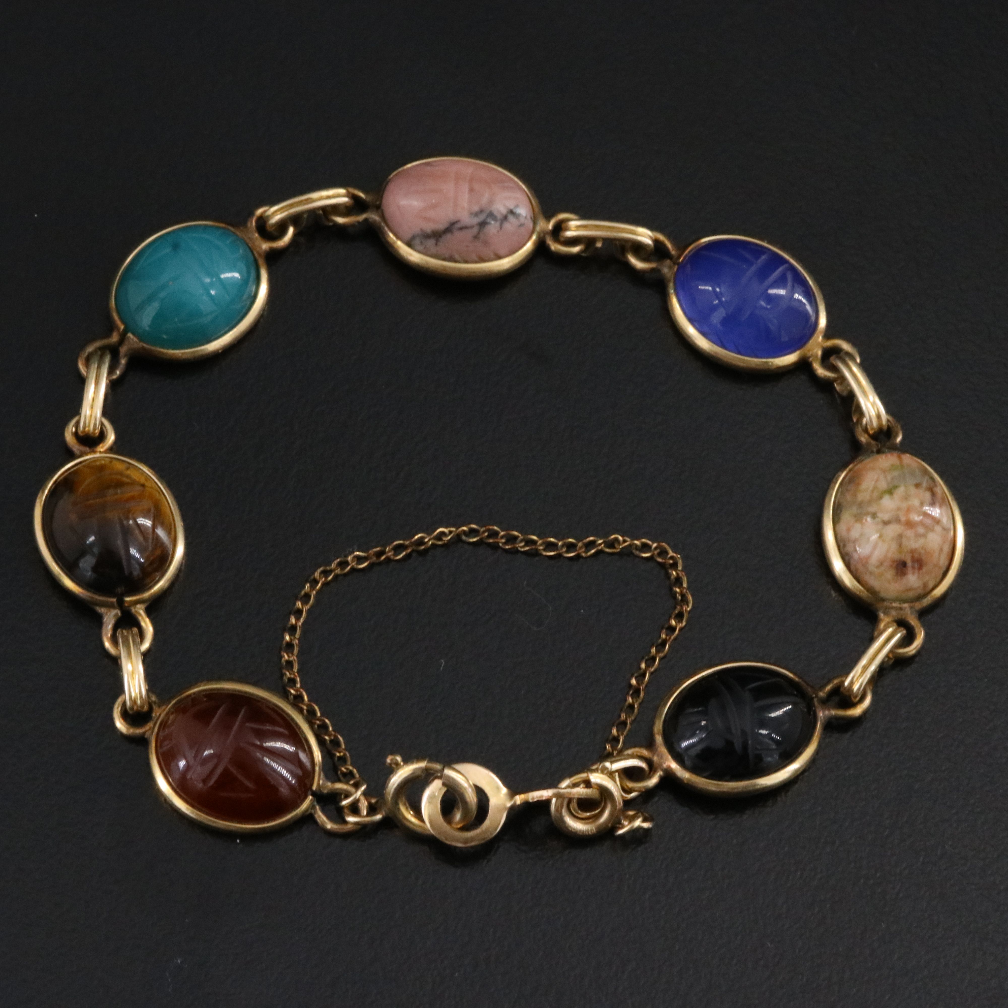 Vintage Gold-Filled Gemstone Scarab Bracelet
