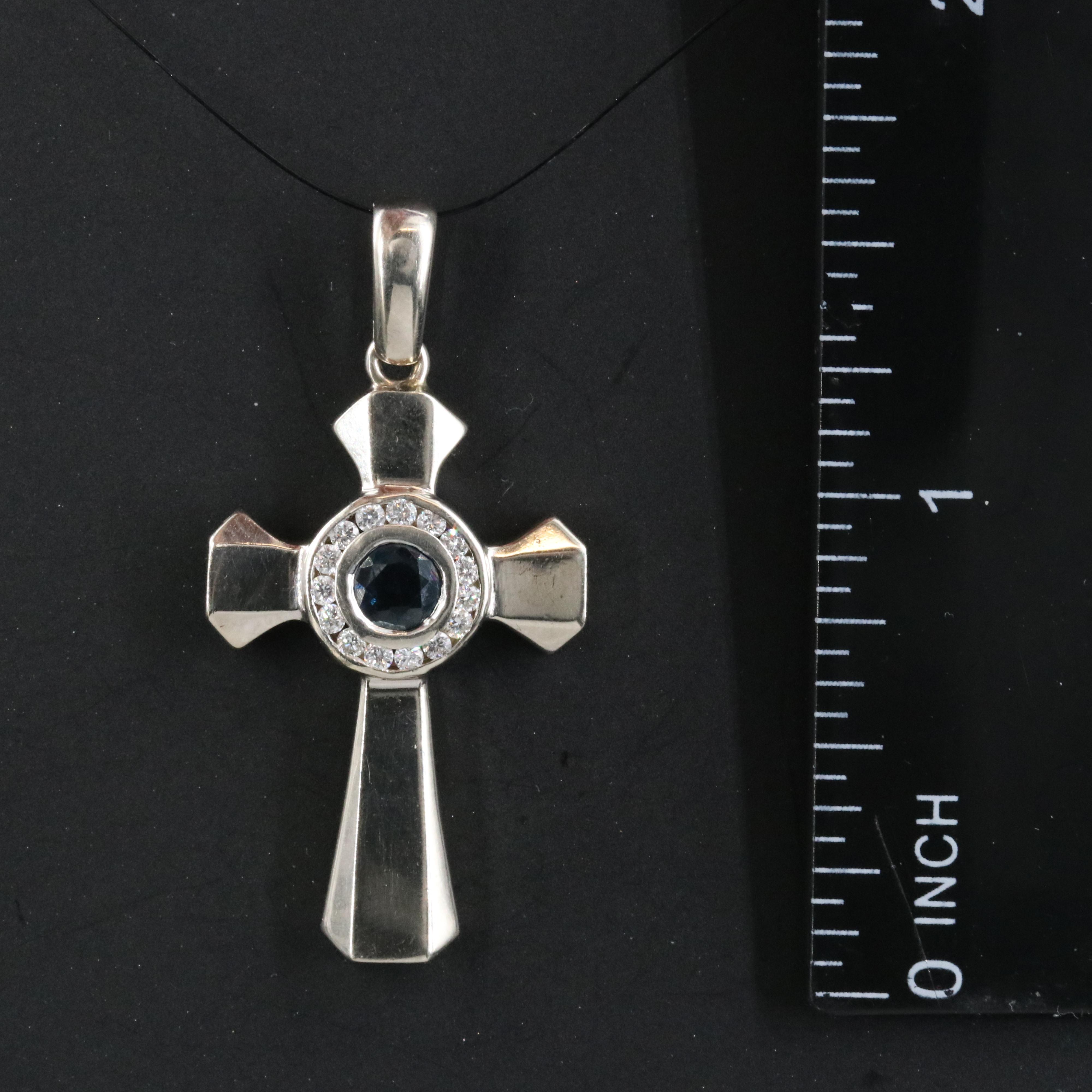 14K Sapphire and Diamond Cross Pendant