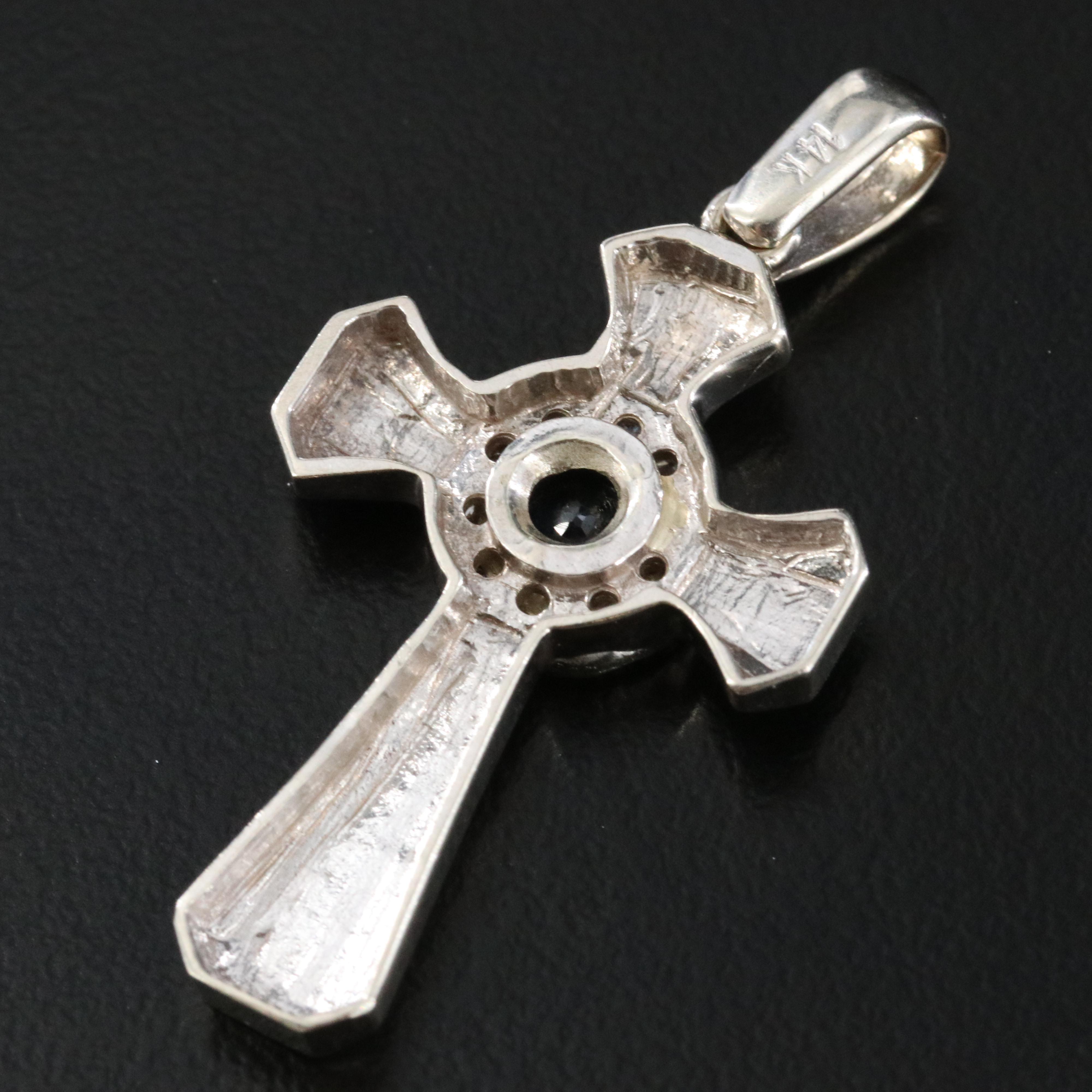 14K Sapphire and Diamond Cross Pendant