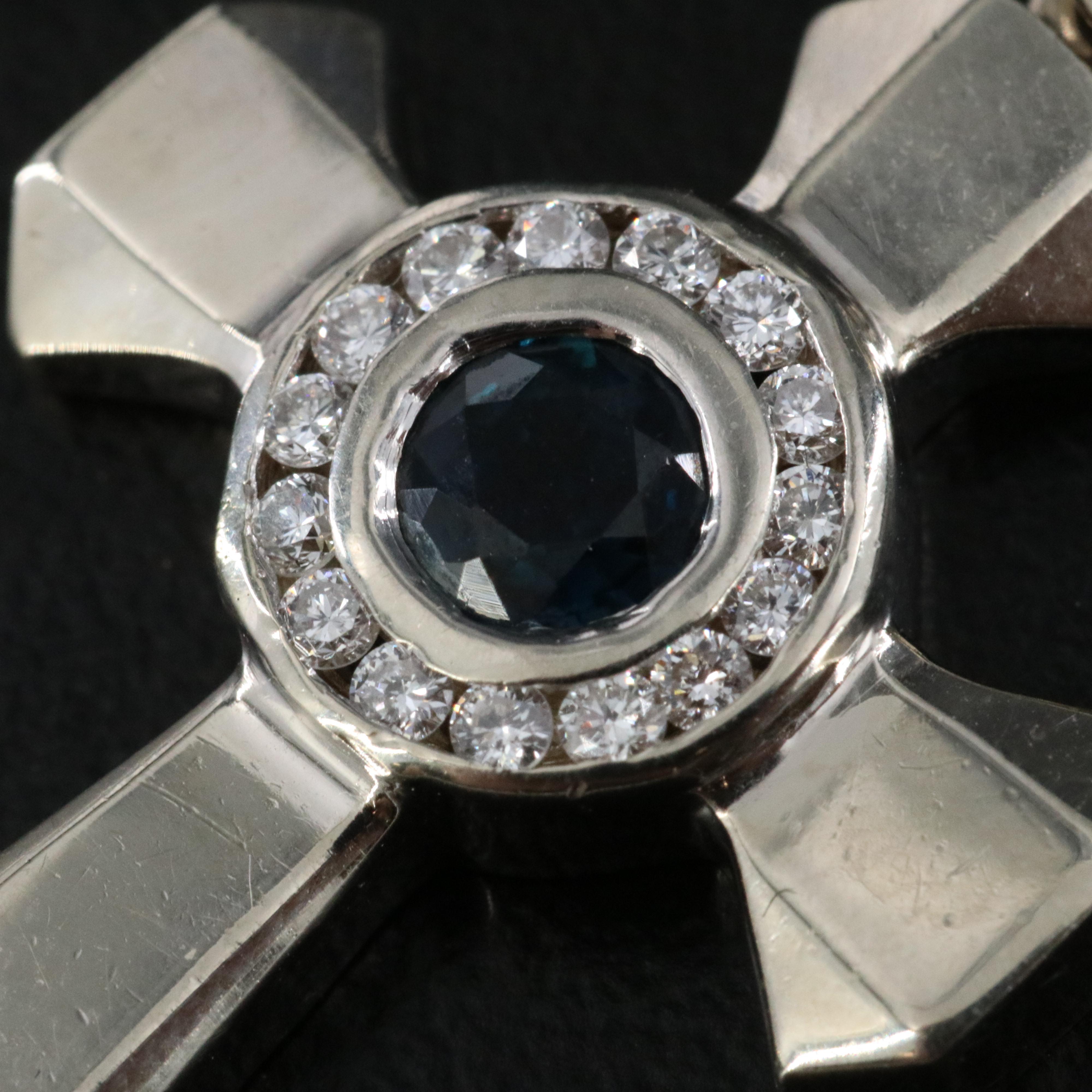 14K Sapphire and Diamond Cross Pendant