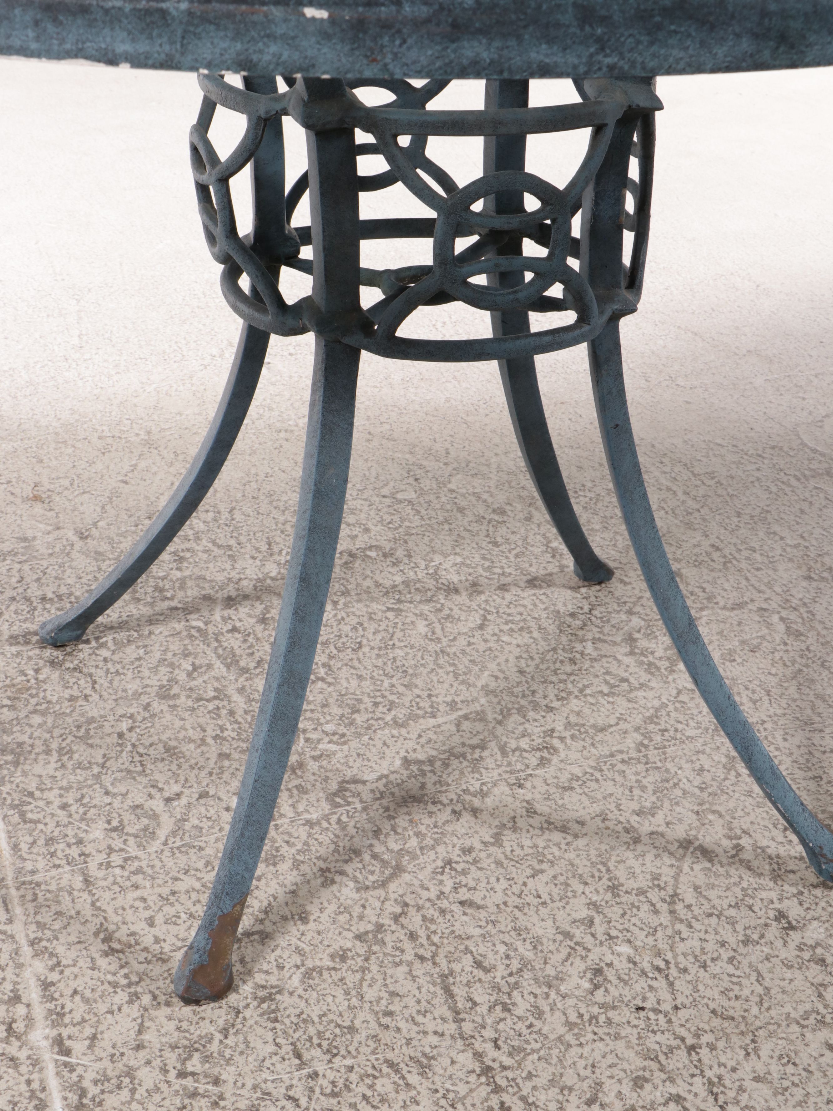 Five Piece Directoire Style  Patio Dining Set with Glass Top Pedestal Table