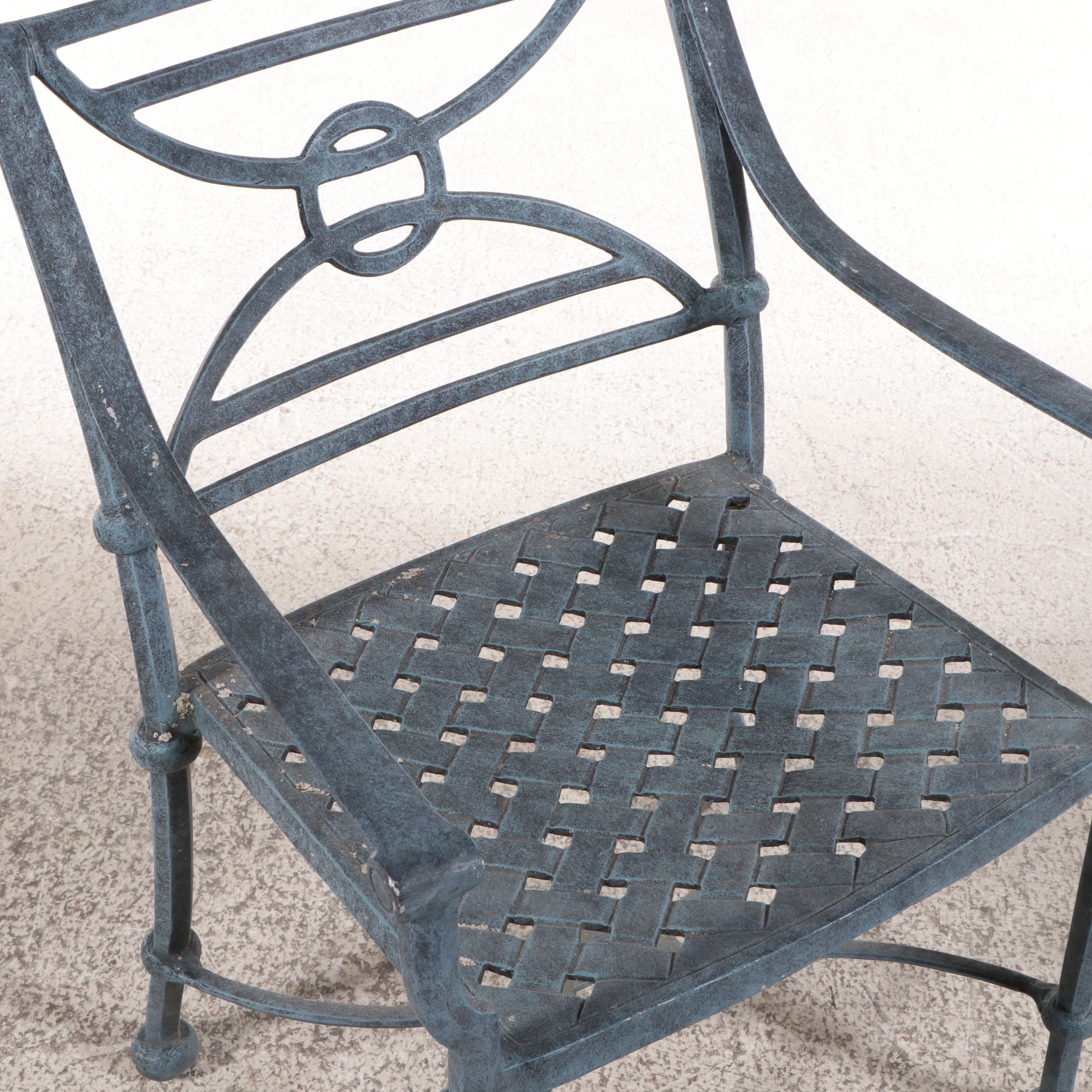 Five Piece Directoire Style  Patio Dining Set with Glass Top Pedestal Table