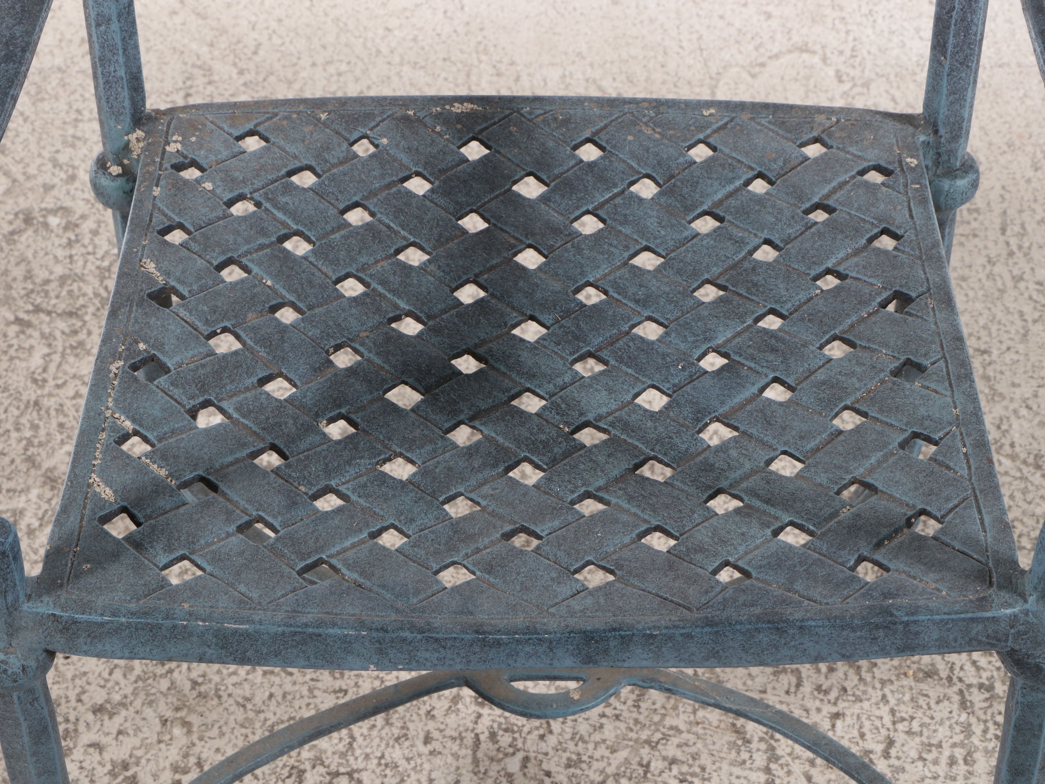 Five Piece Directoire Style  Patio Dining Set with Glass Top Pedestal Table