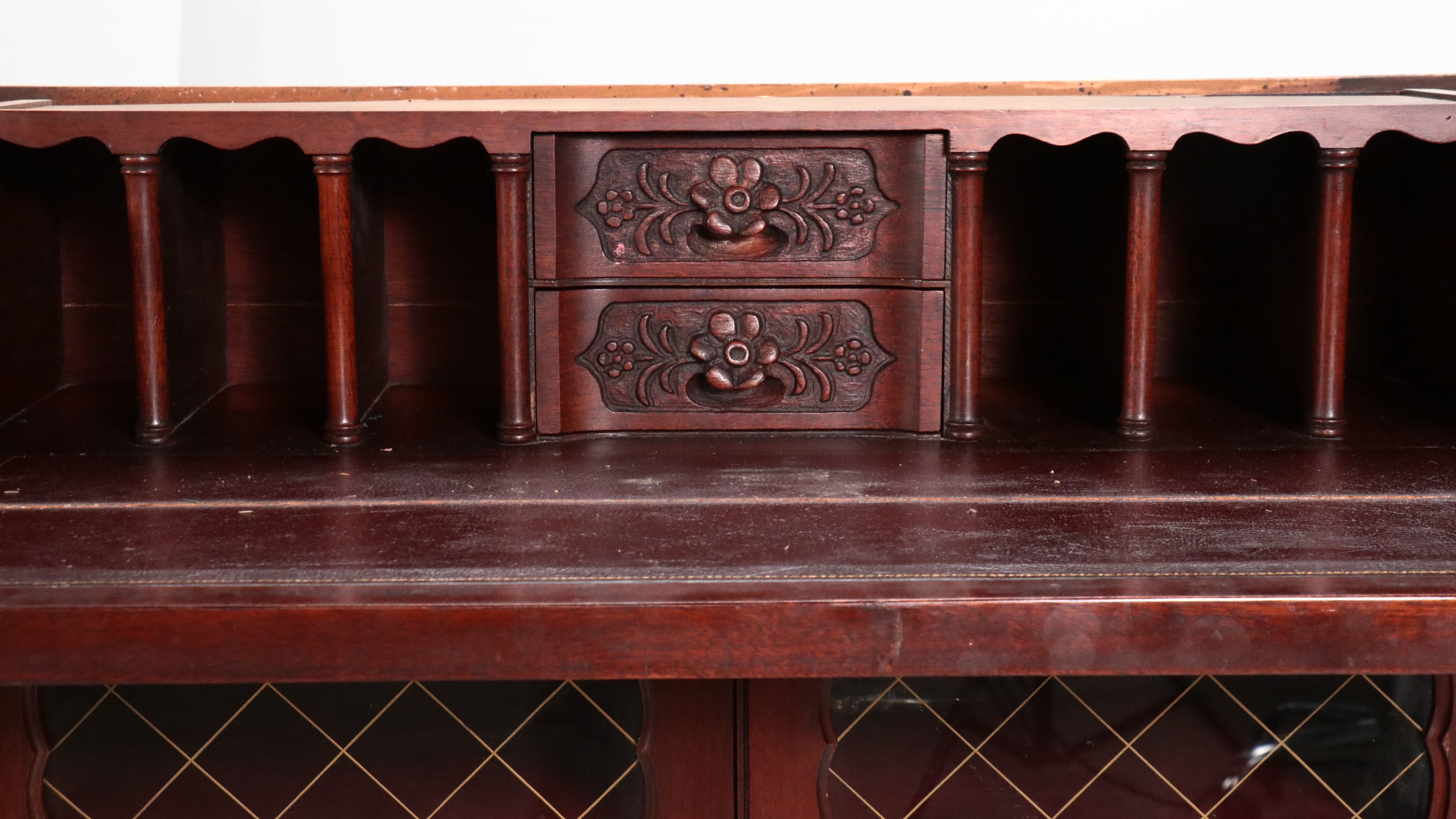 Louis XVI Style Mahogany Vitrine Sideboard with Mirrored Side Galleries