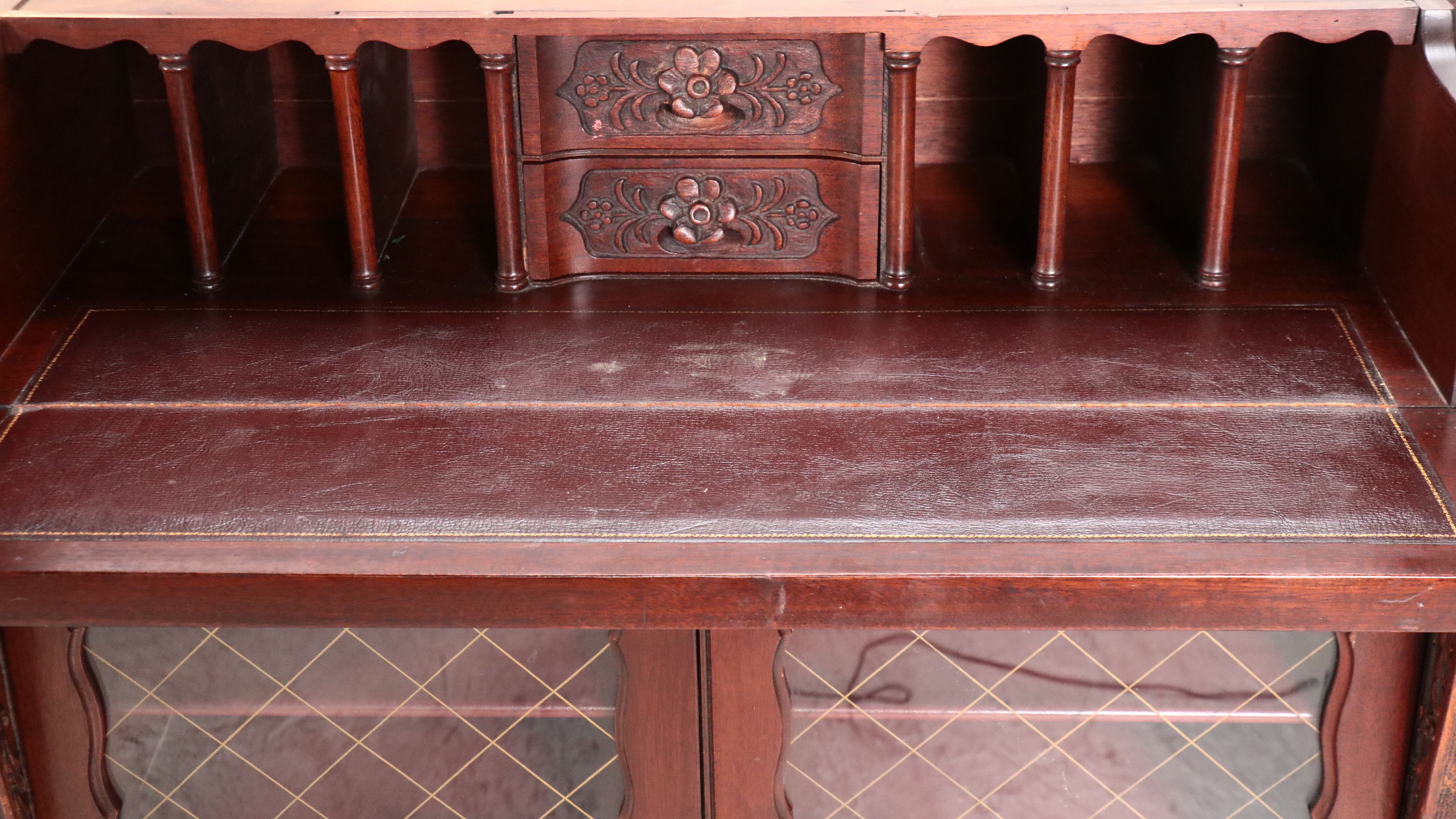 Louis XVI Style Mahogany Vitrine Sideboard with Mirrored Side Galleries