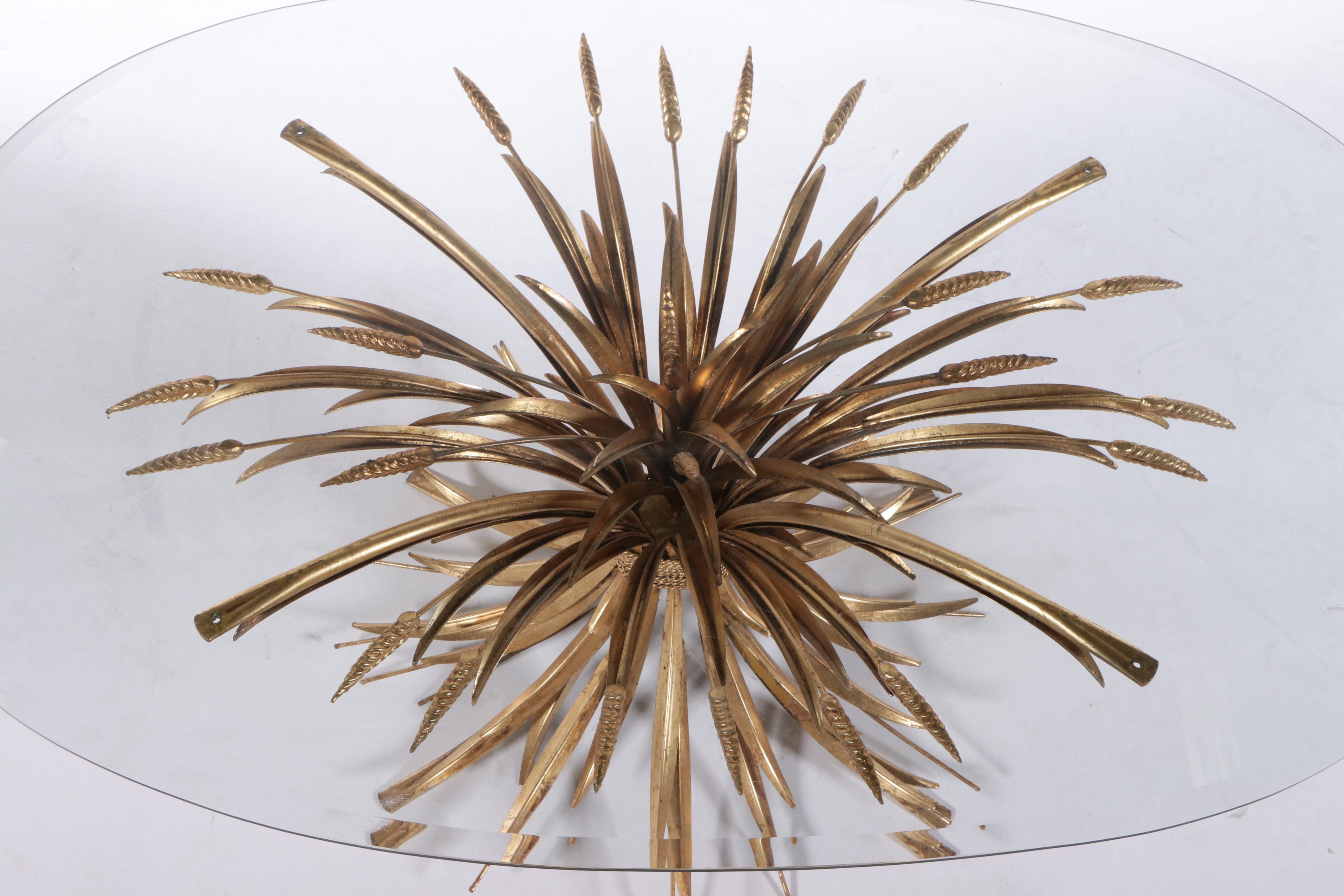 Italian Regency Style Gilt Metal Wheat Sheaf Glass Top Table