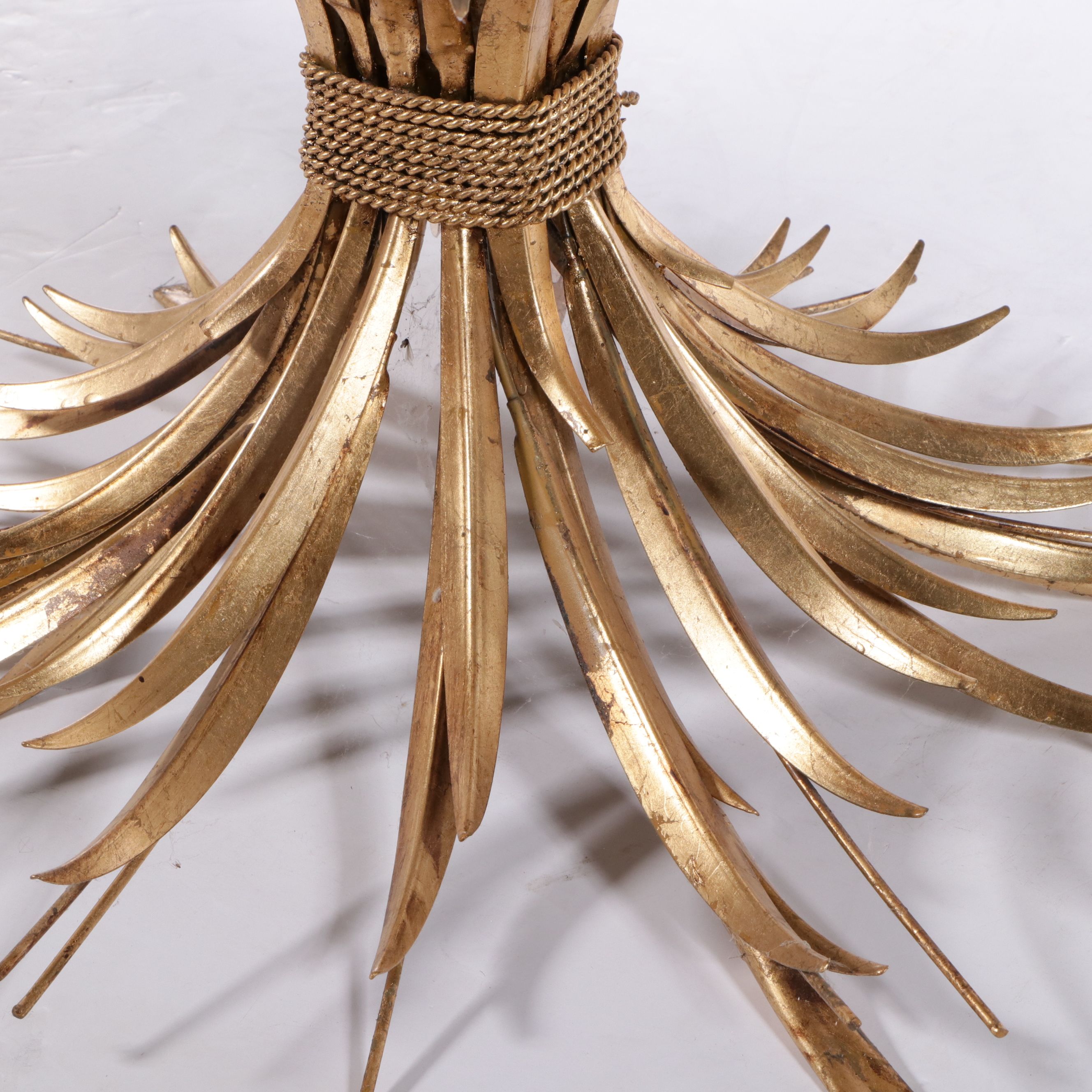 Italian Regency Style Gilt Metal Wheat Sheaf Glass Top Table