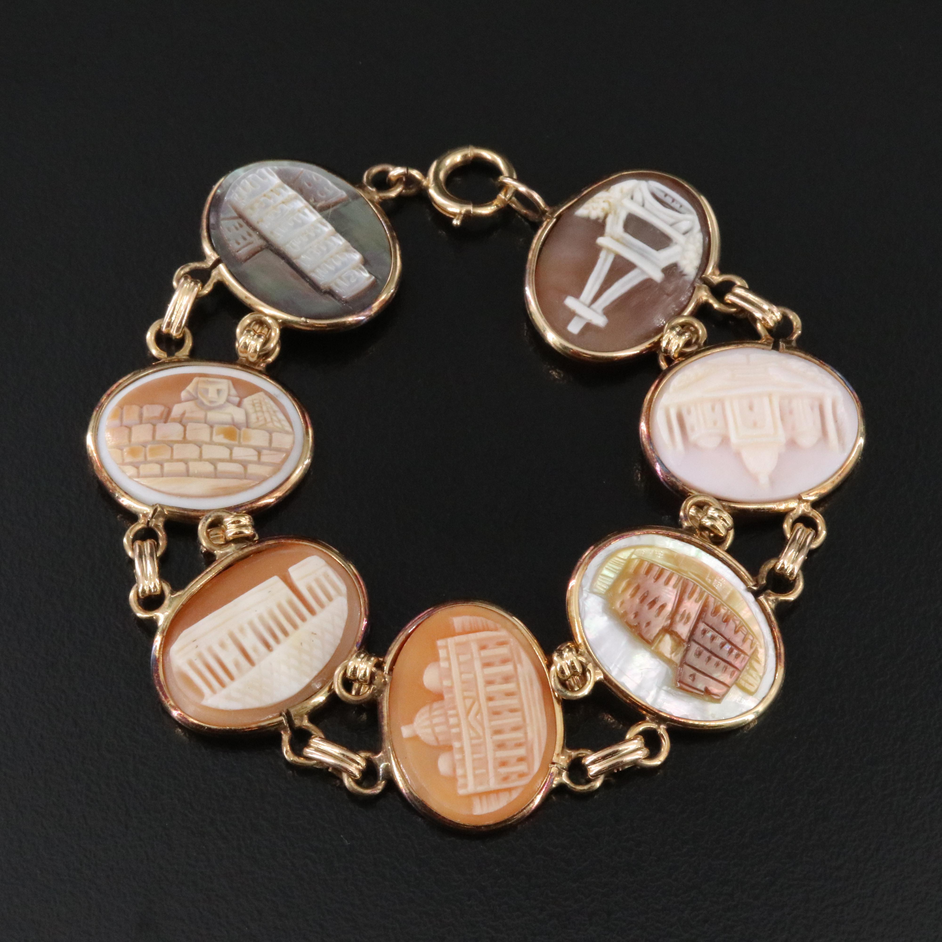 Victorian 14K Shell and Mother-of-Pearl Grand Tour Bracelet