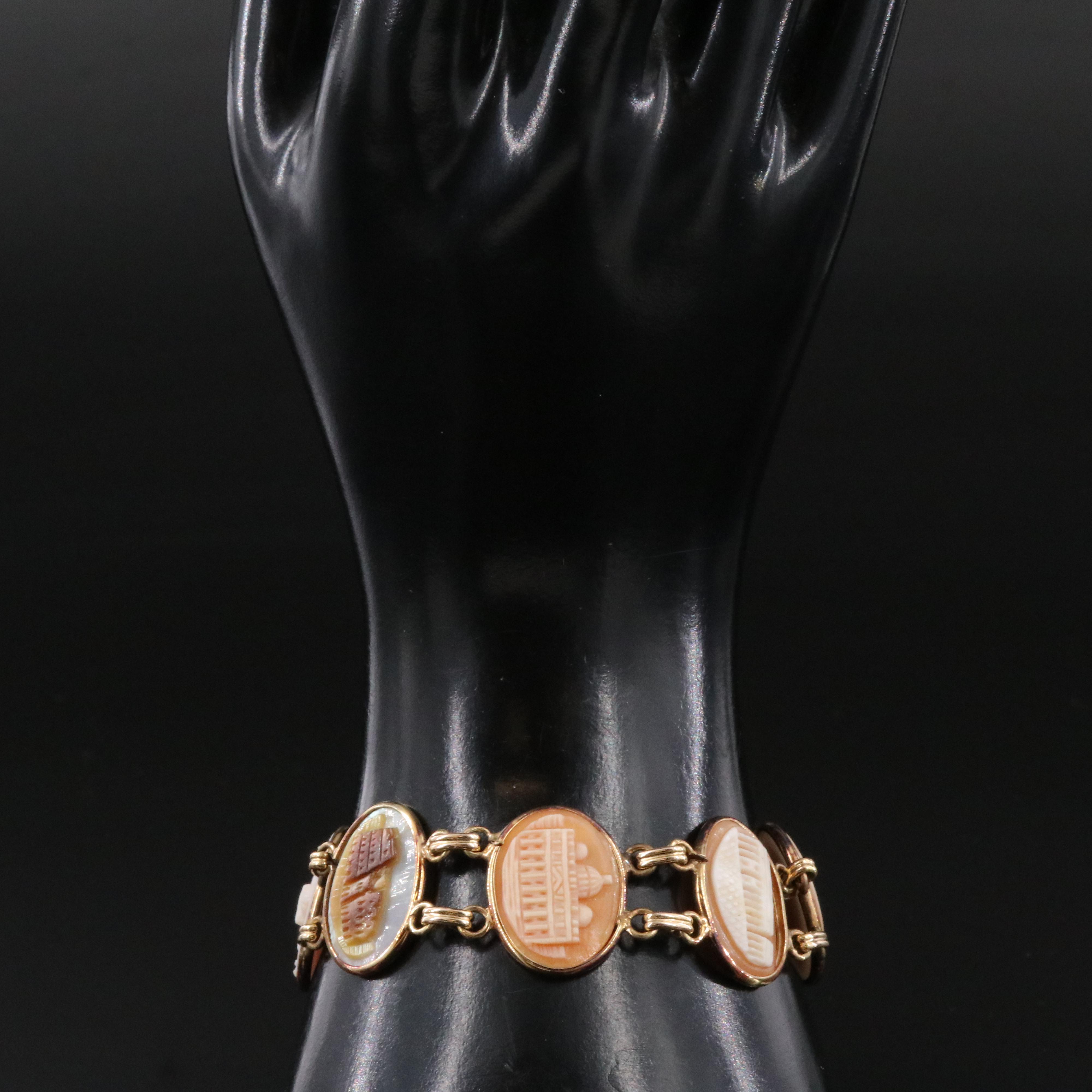 Victorian 14K Shell and Mother-of-Pearl Grand Tour Bracelet