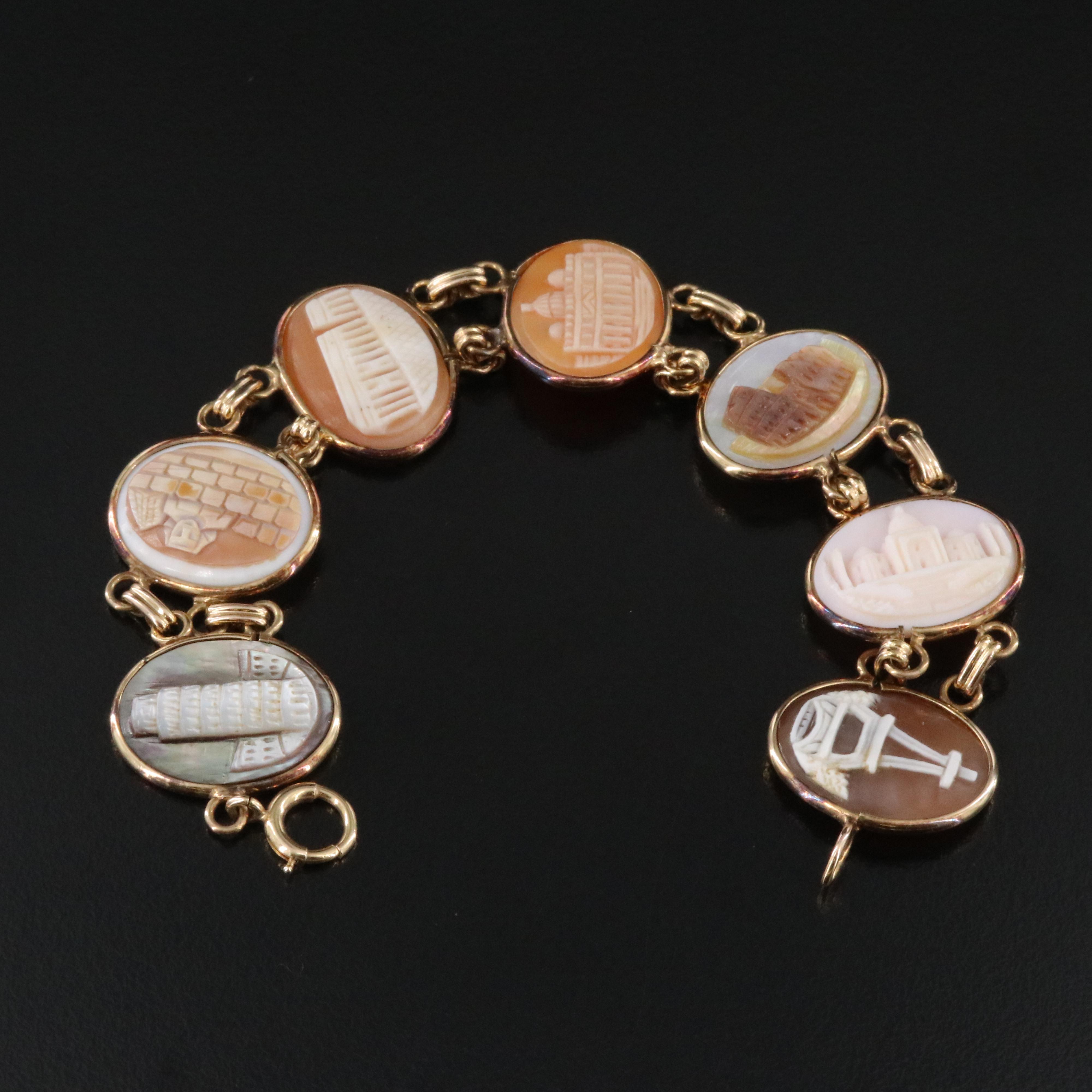 Victorian 14K Shell and Mother-of-Pearl Grand Tour Bracelet
