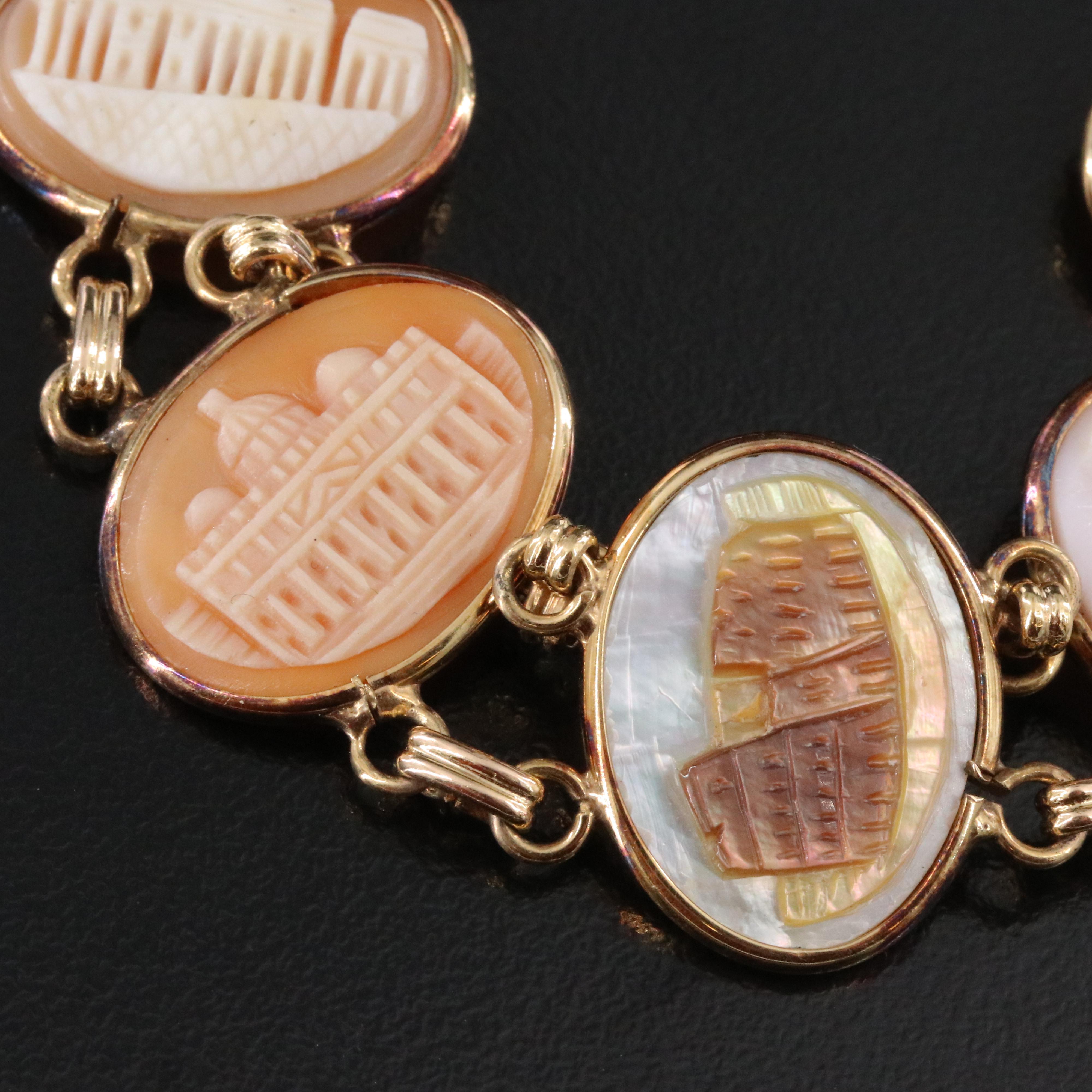 Victorian 14K Shell and Mother-of-Pearl Grand Tour Bracelet