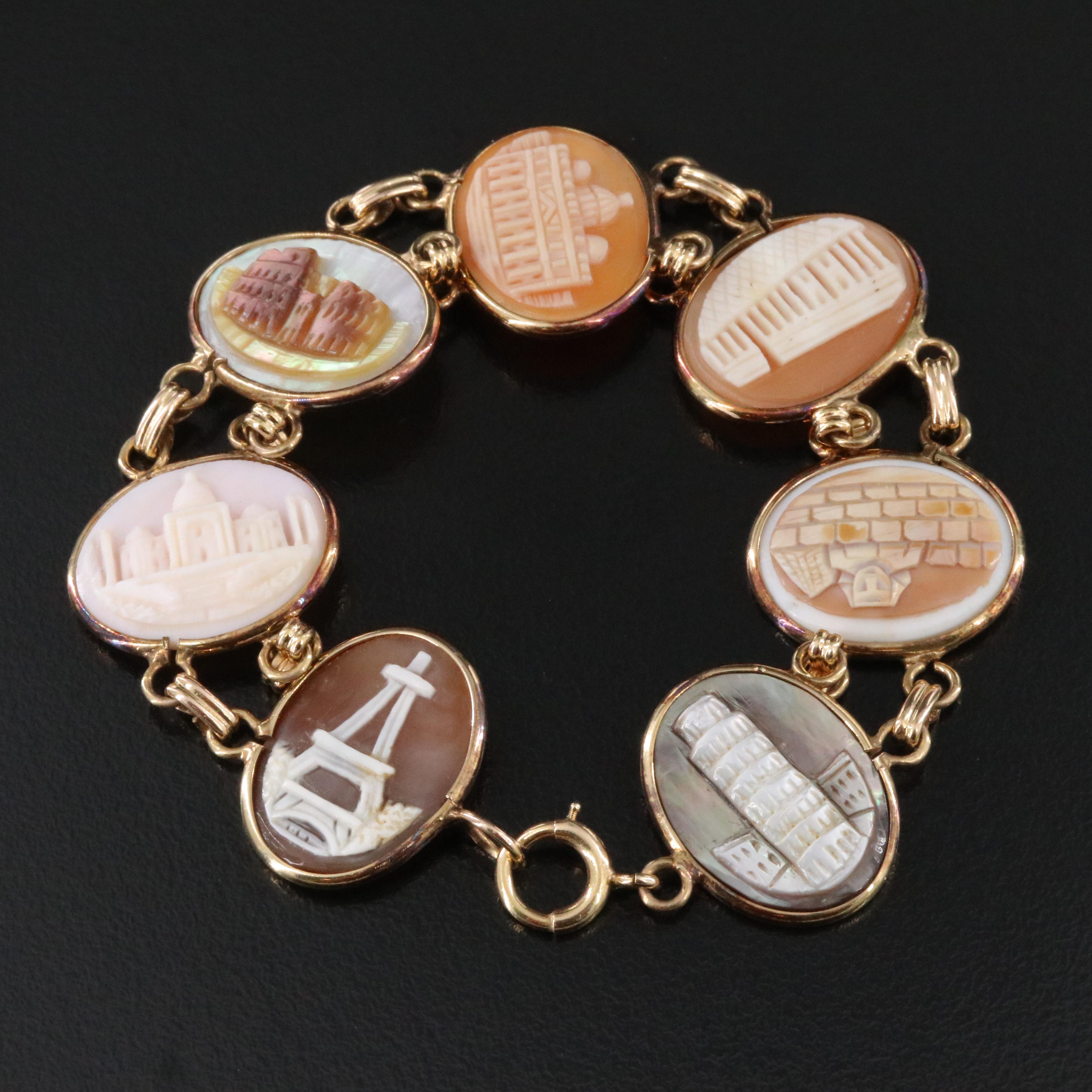 Victorian 14K Shell and Mother-of-Pearl Grand Tour Bracelet