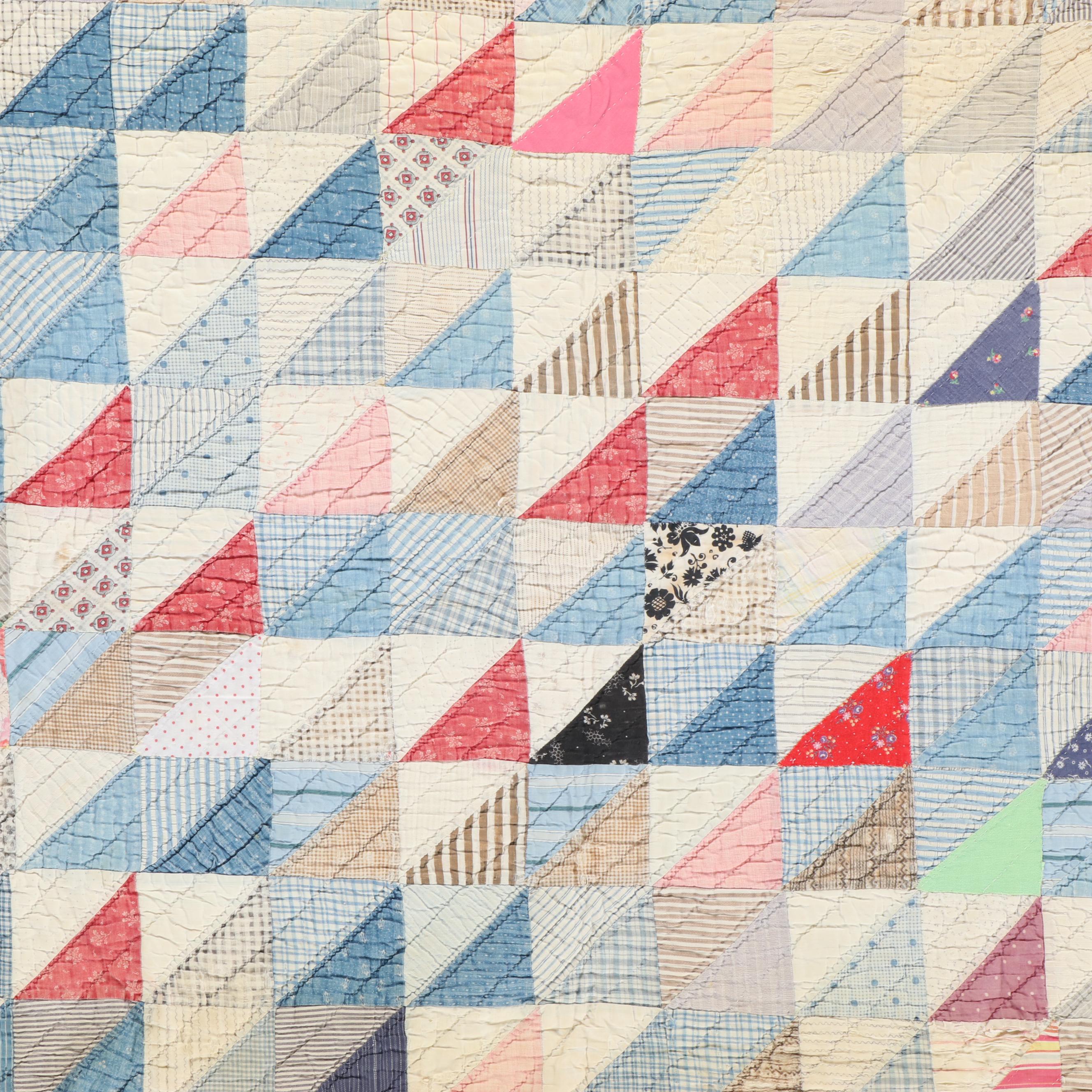 Hand-Pieced "Half-Square Triangle" Patchwork Quilt