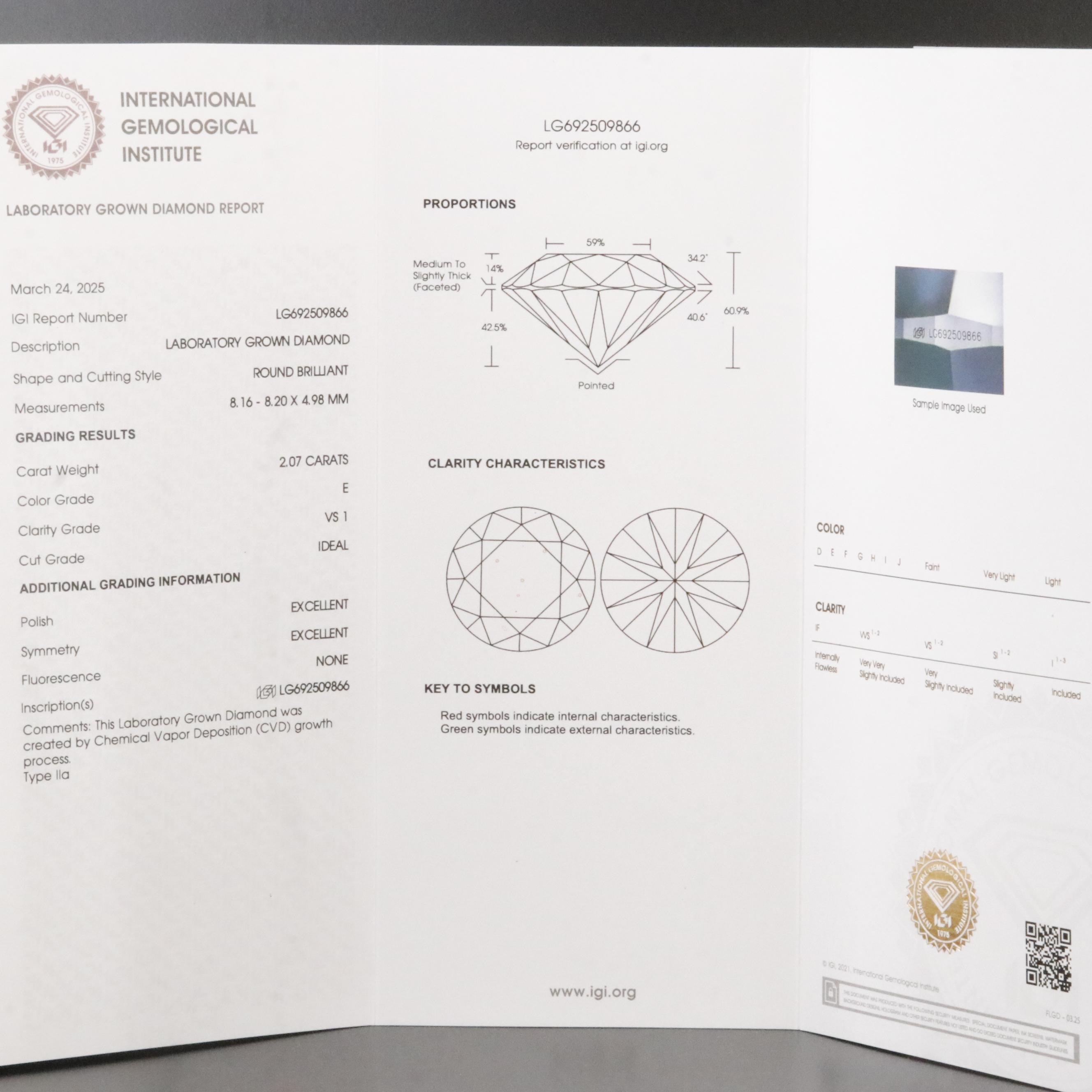 14K 2.07 CT Lab Grown Diamond Solitaire Pendant with IGI Report