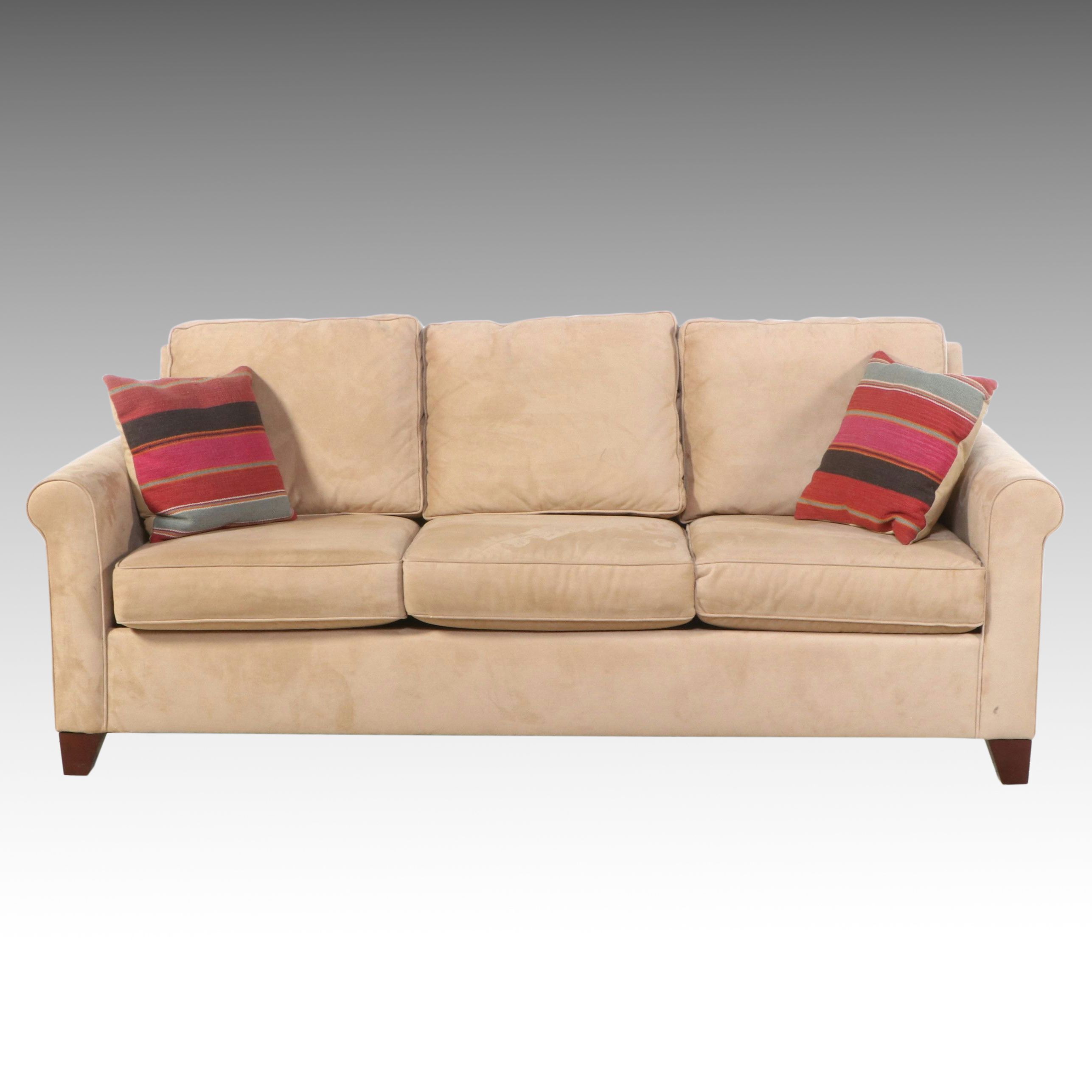 Contemporary Pottery Barn Upholstered Sofa with Accent Pillows