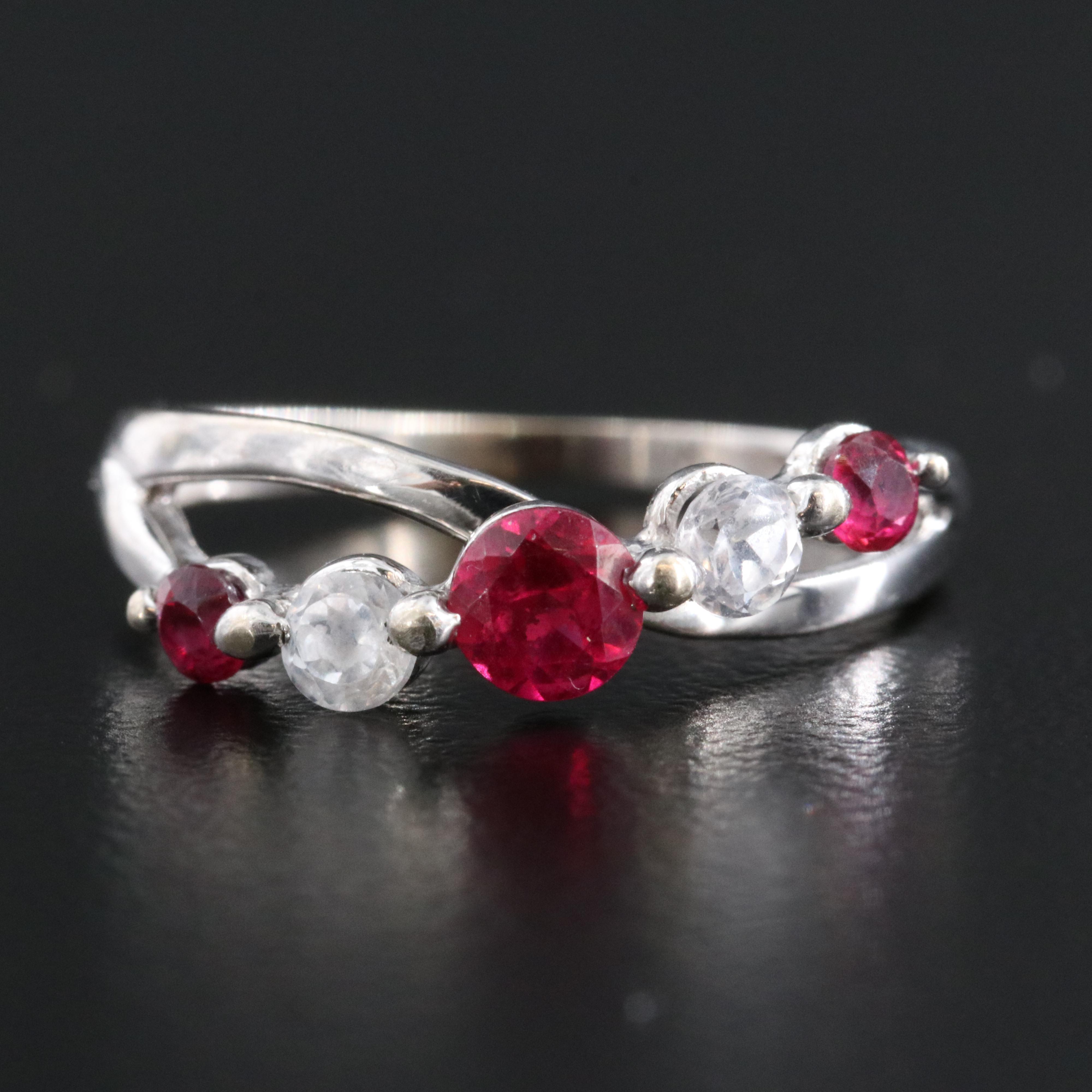 10K Ruby and White Topaz Crossover Ring