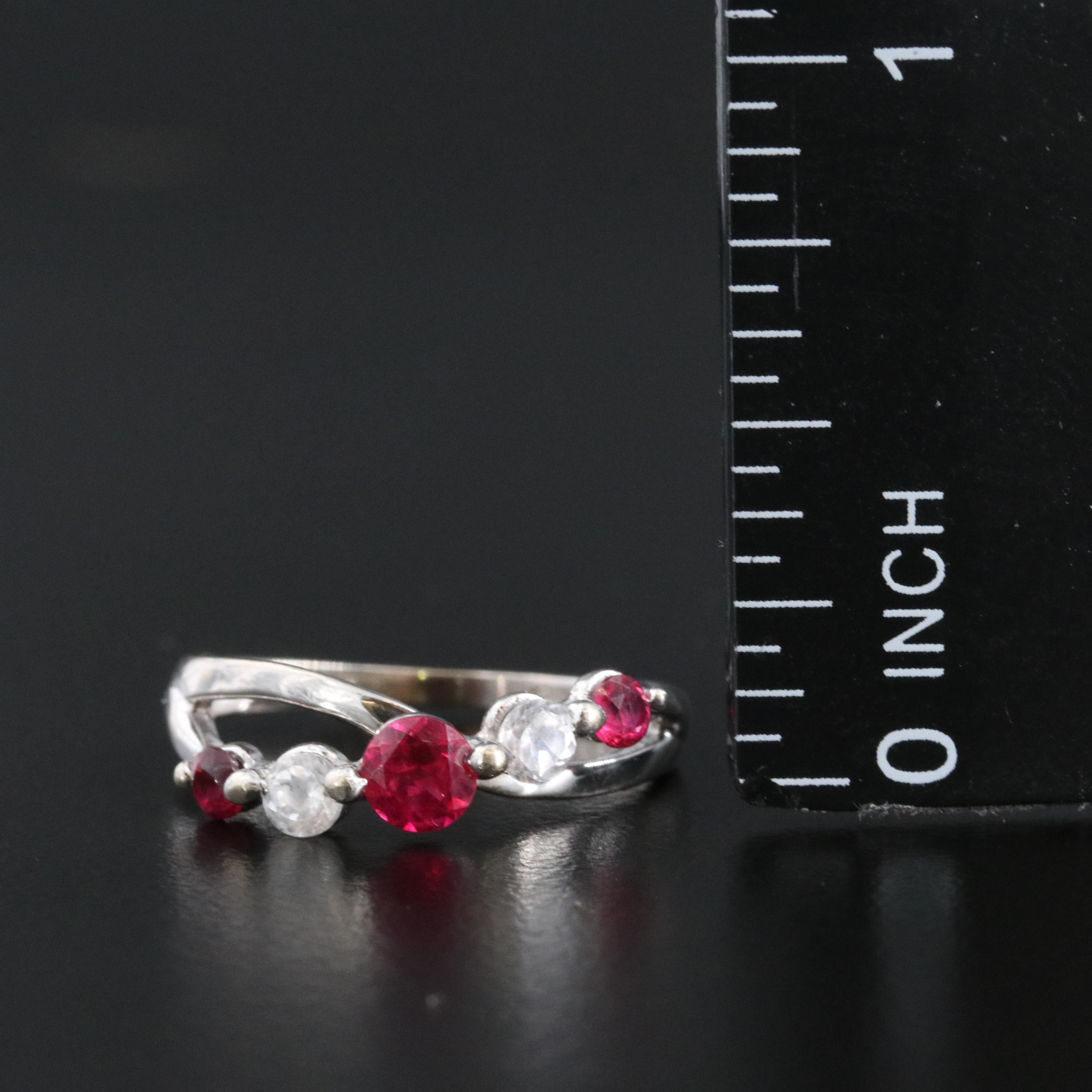 10K Ruby and White Topaz Crossover Ring