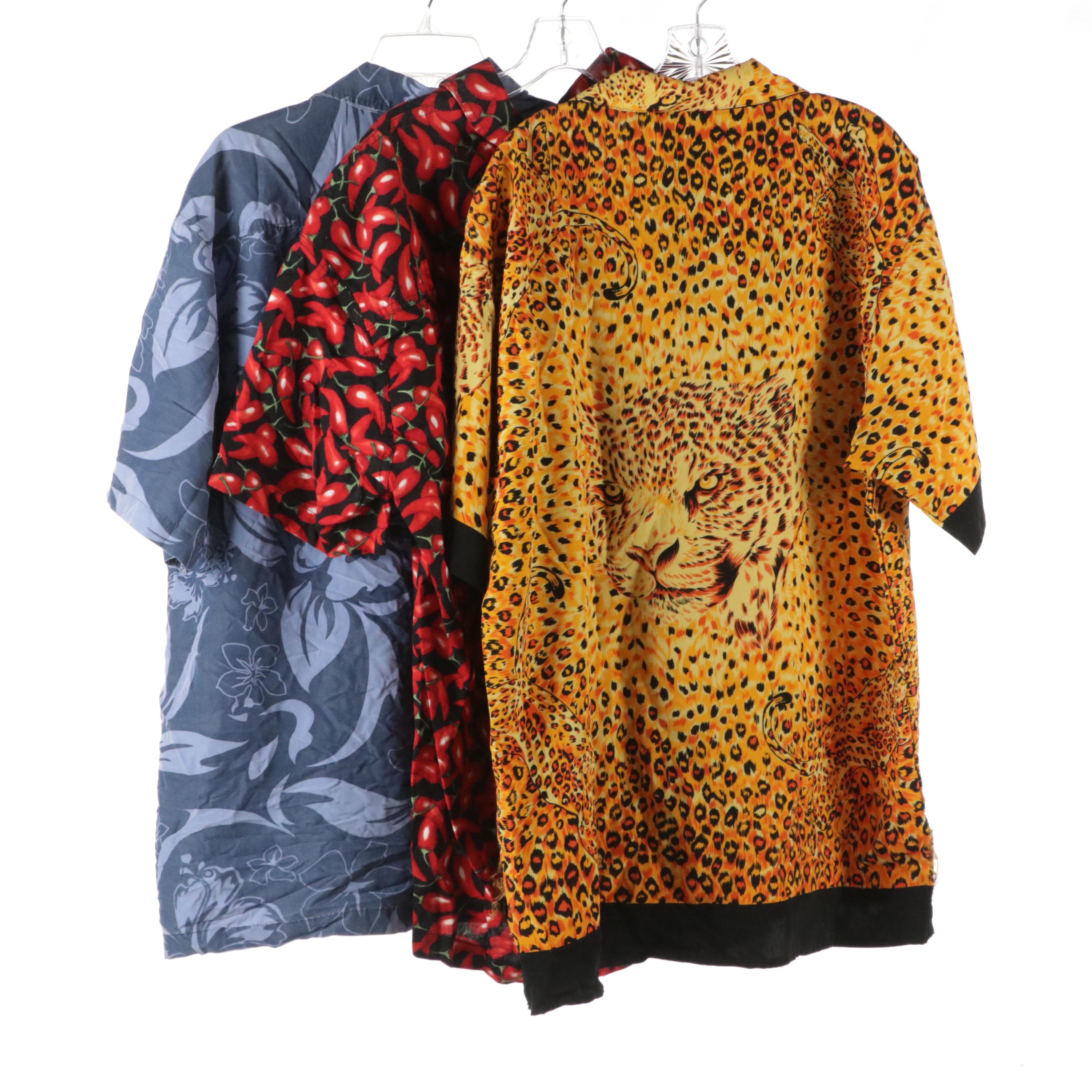 Men's Vintage Leopard, Chili Pepper and Floral Printed Hawaiian Shirts