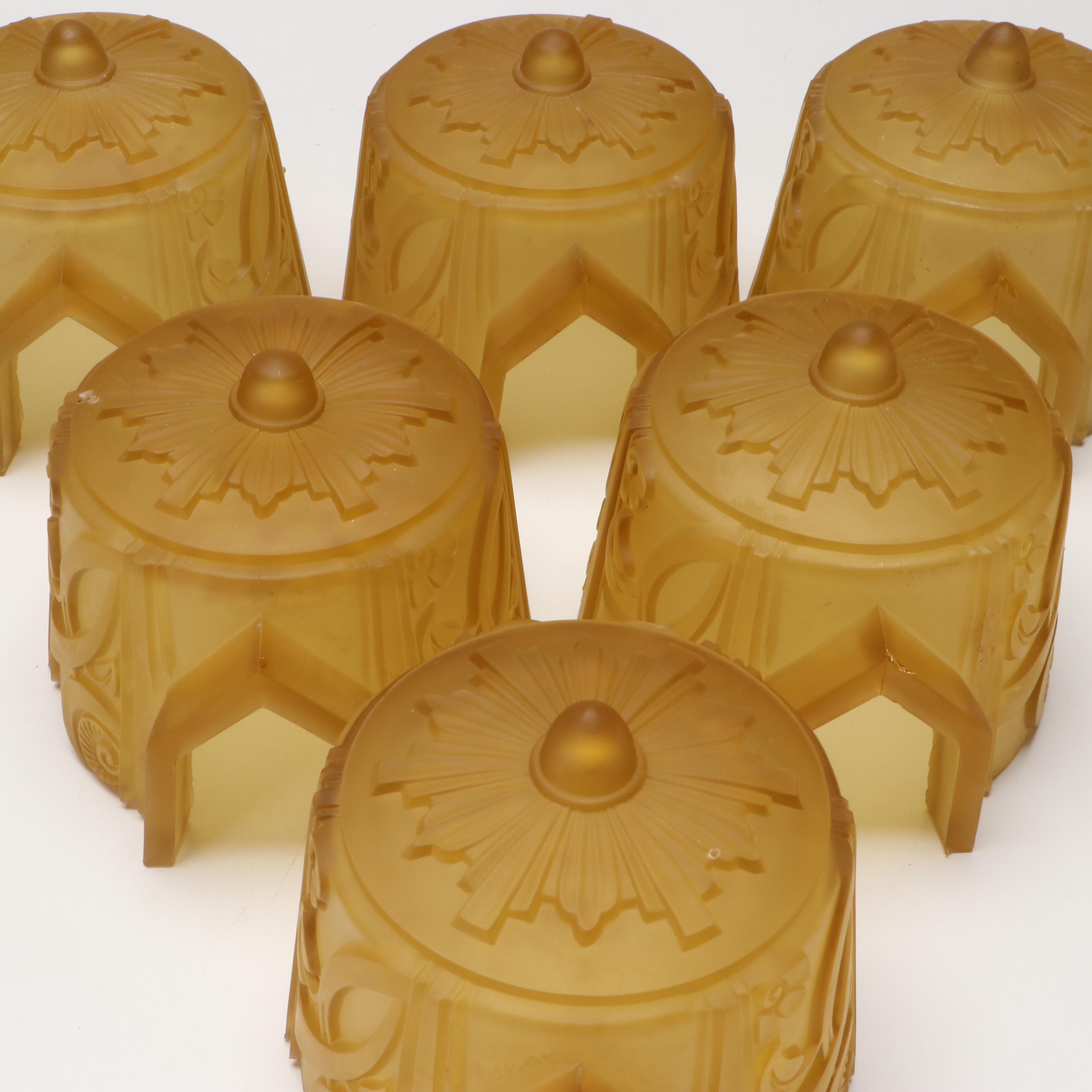 Art Deco Frosted Amber Glass Slip Shades, Early 20th Century