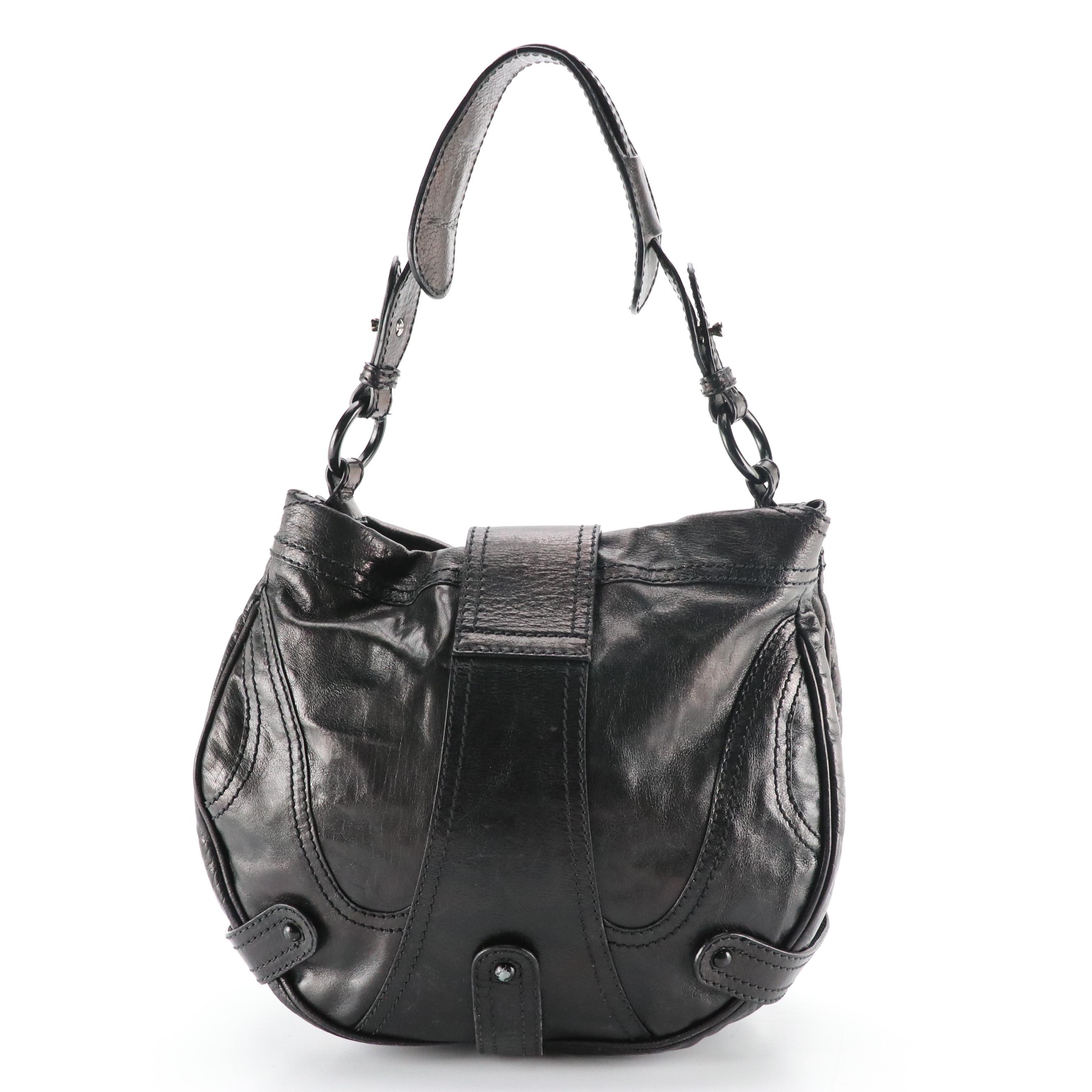 Valentino Garavani Crystal Catch Flap Hobo Bag in Shiny Black Calf Leather