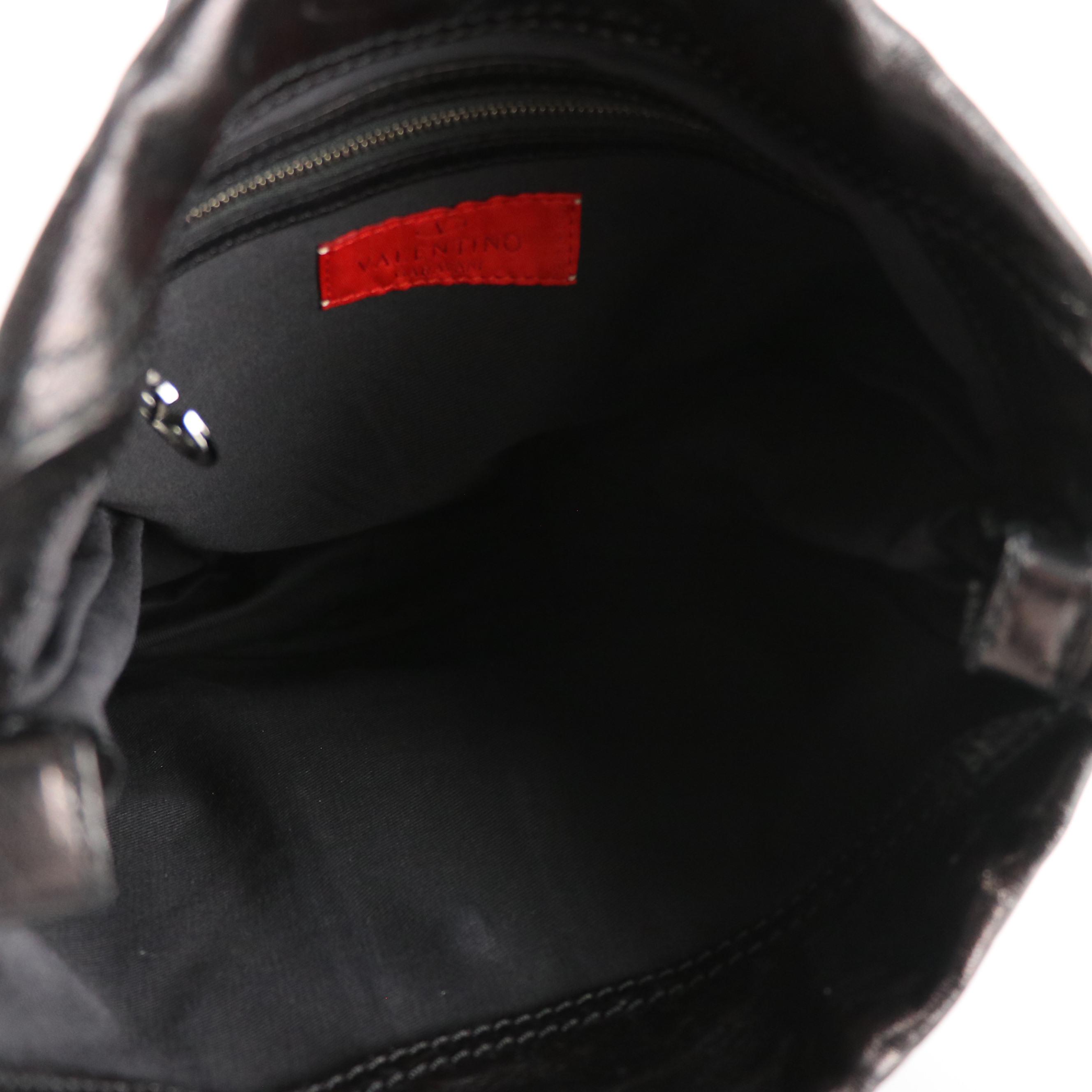 Valentino Garavani Crystal Catch Flap Hobo Bag in Shiny Black Calf Leather