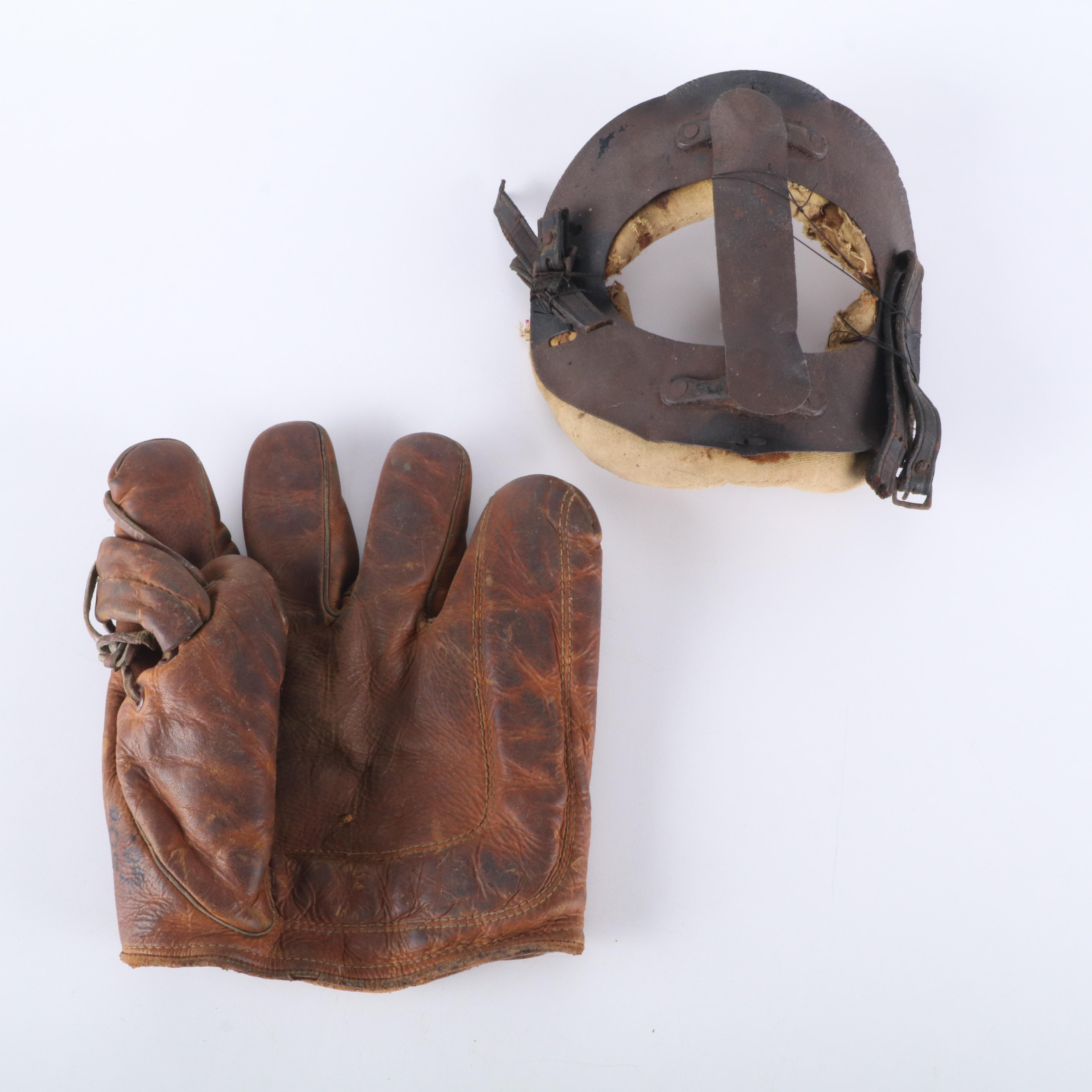 Nokona Softball Glove with Catcher's Mask, Early to Mid-20th Century
