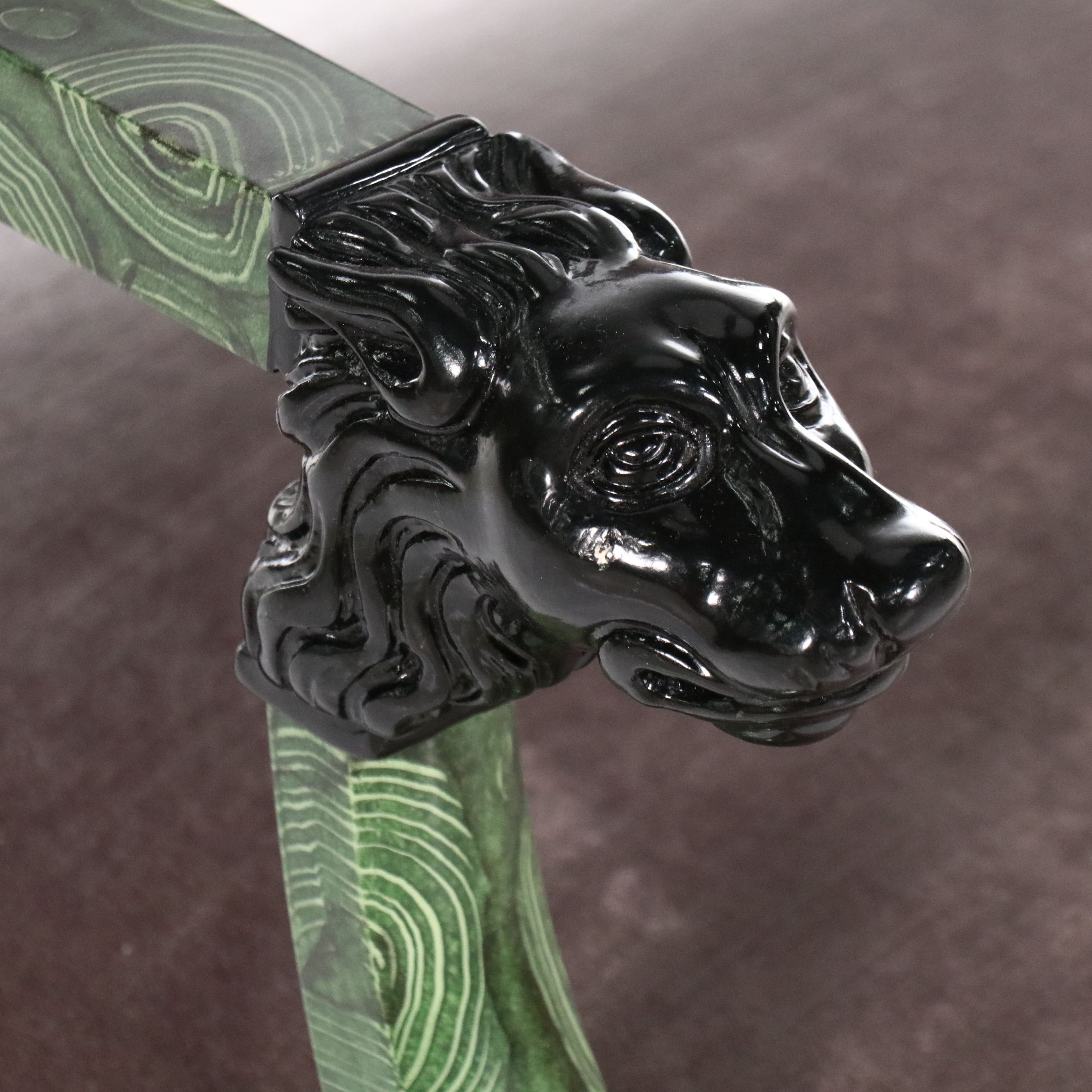 Pair of Lewis Mittman Empire Style Malachite Trompe-l'oeil Lacquered Armchairs