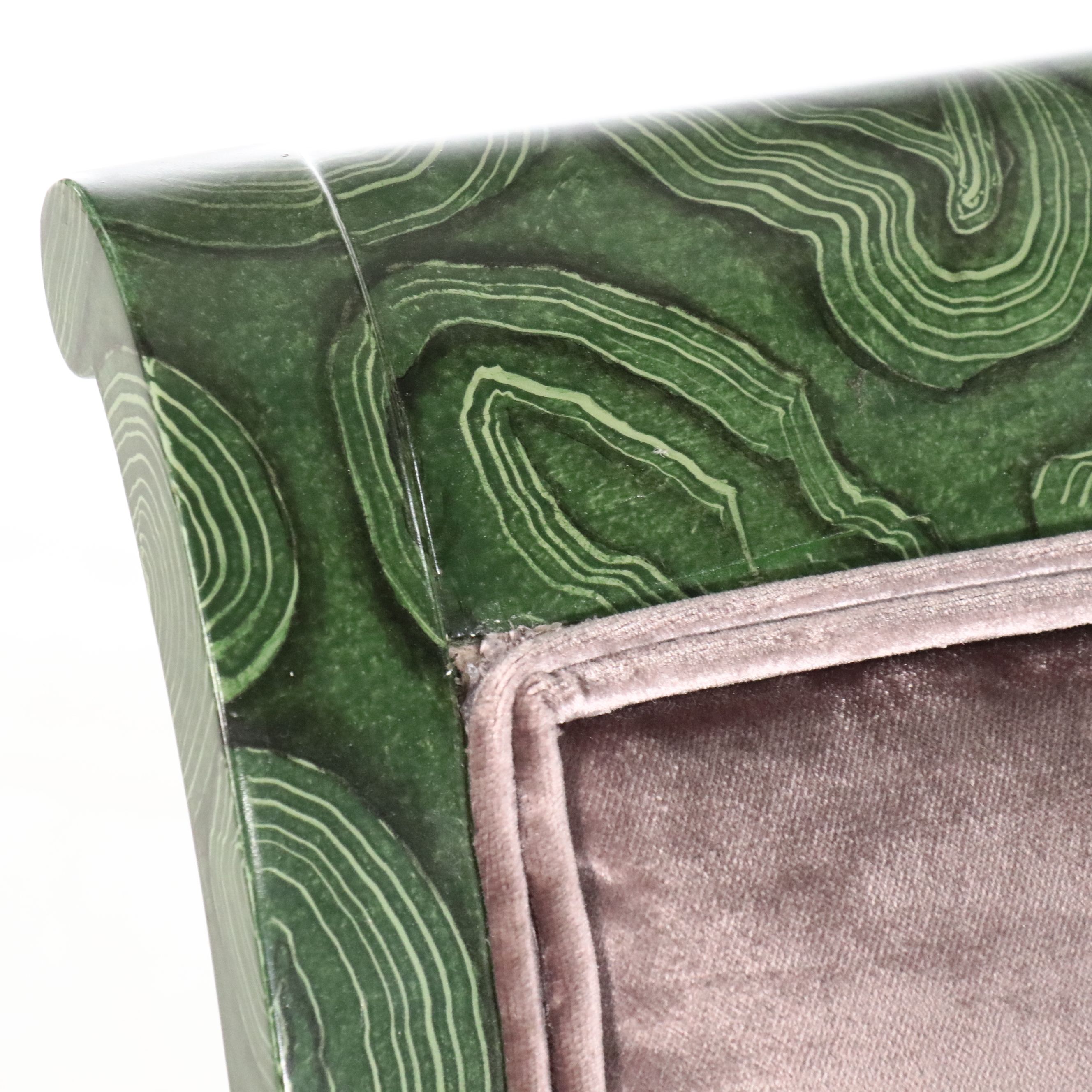 Pair of Lewis Mittman Empire Style Malachite Trompe-l'oeil Lacquered Armchairs