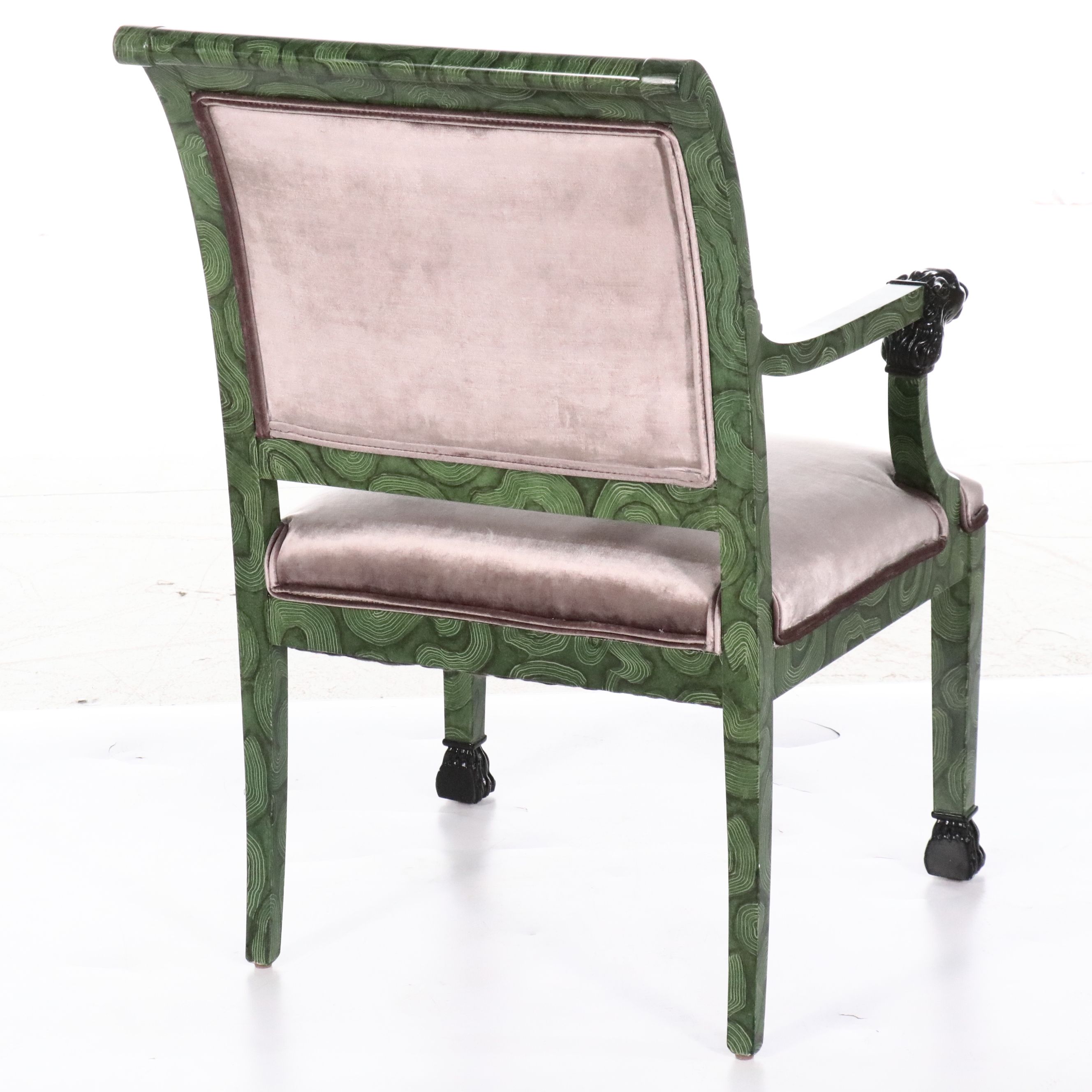 Pair of Lewis Mittman Empire Style Malachite Trompe-l'oeil Lacquered Armchairs