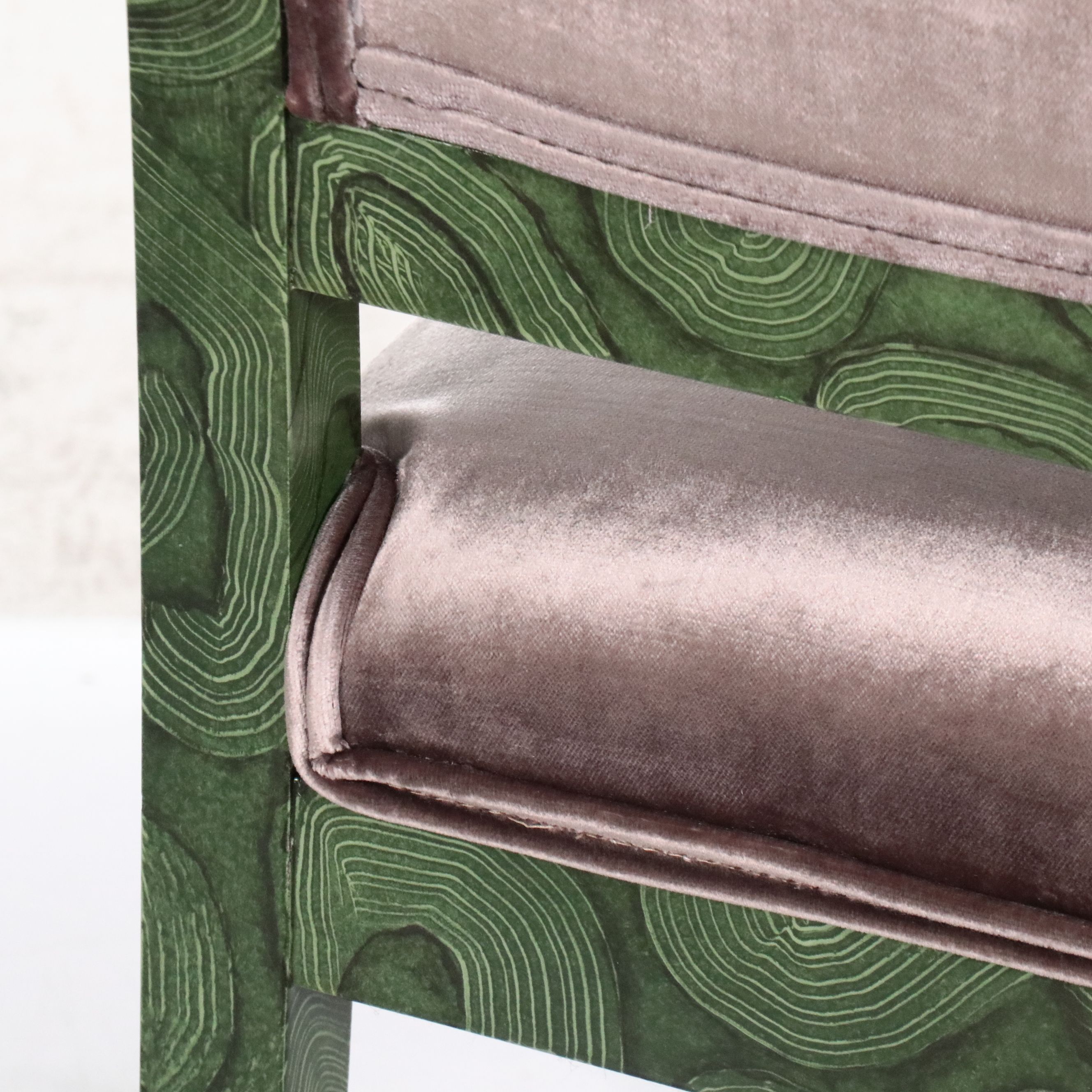 Pair of Lewis Mittman Empire Style Malachite Trompe-l'oeil Lacquered Armchairs