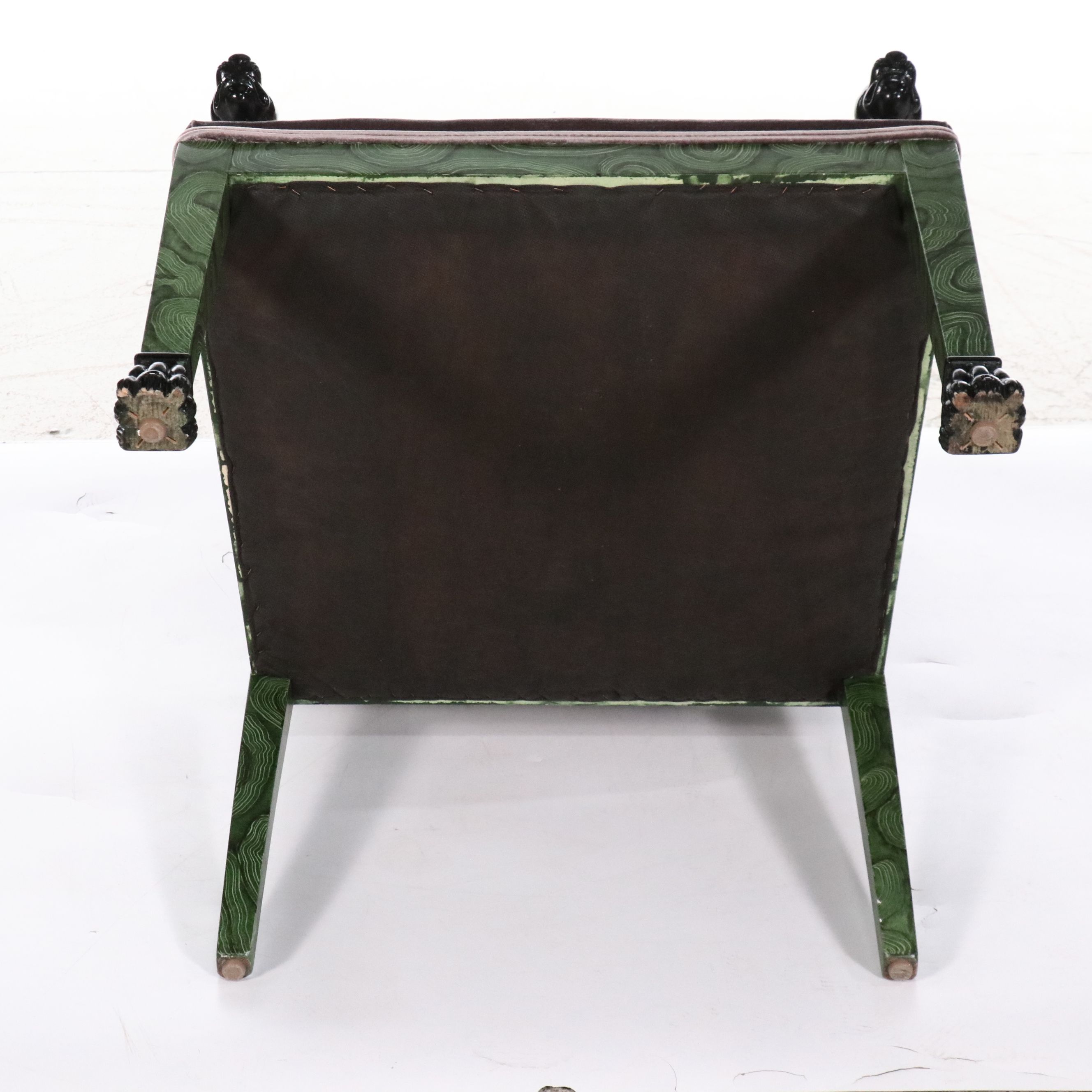 Pair of Lewis Mittman Empire Style Malachite Trompe-l'oeil Lacquered Armchairs