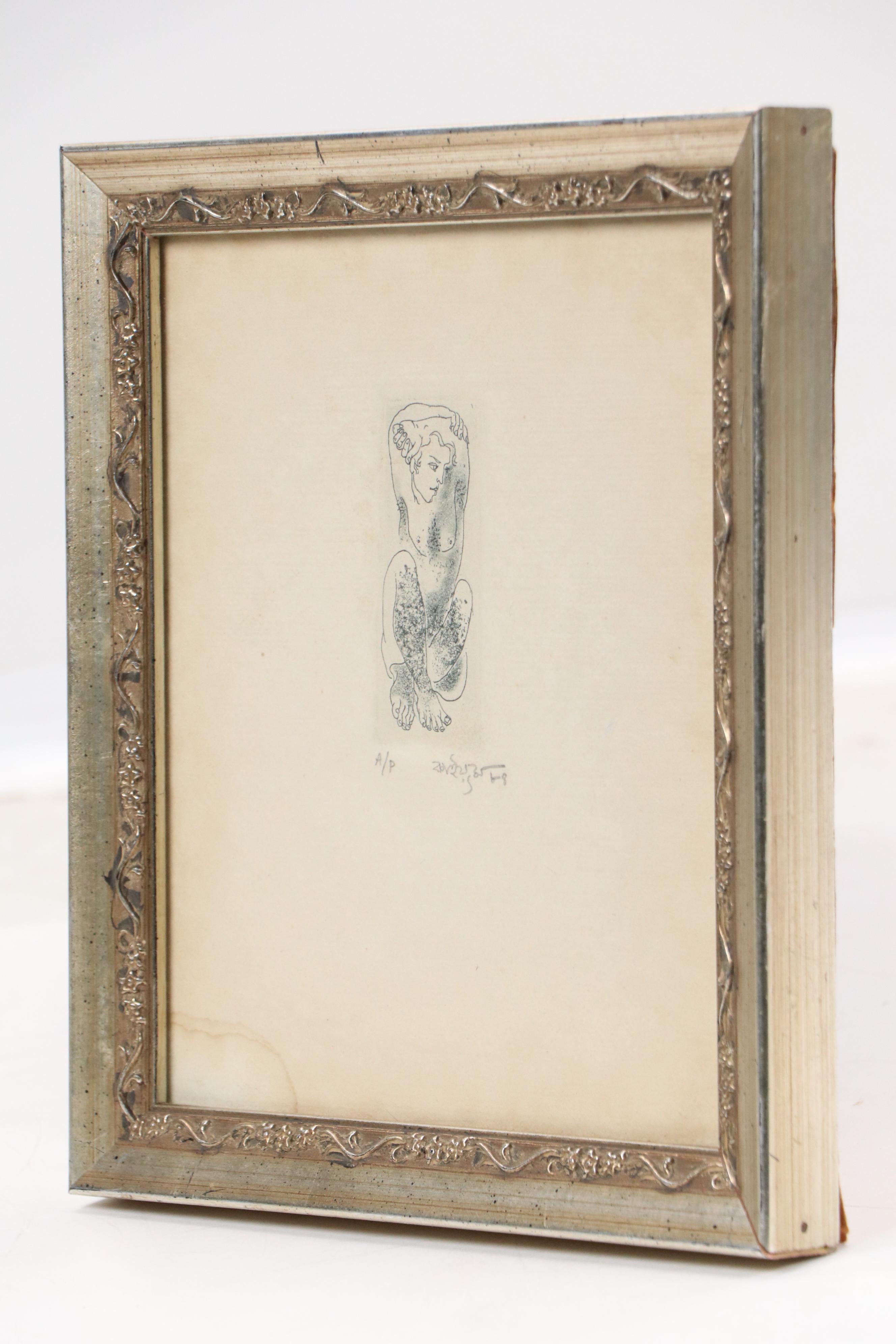 Etching of Seated Nude Woman