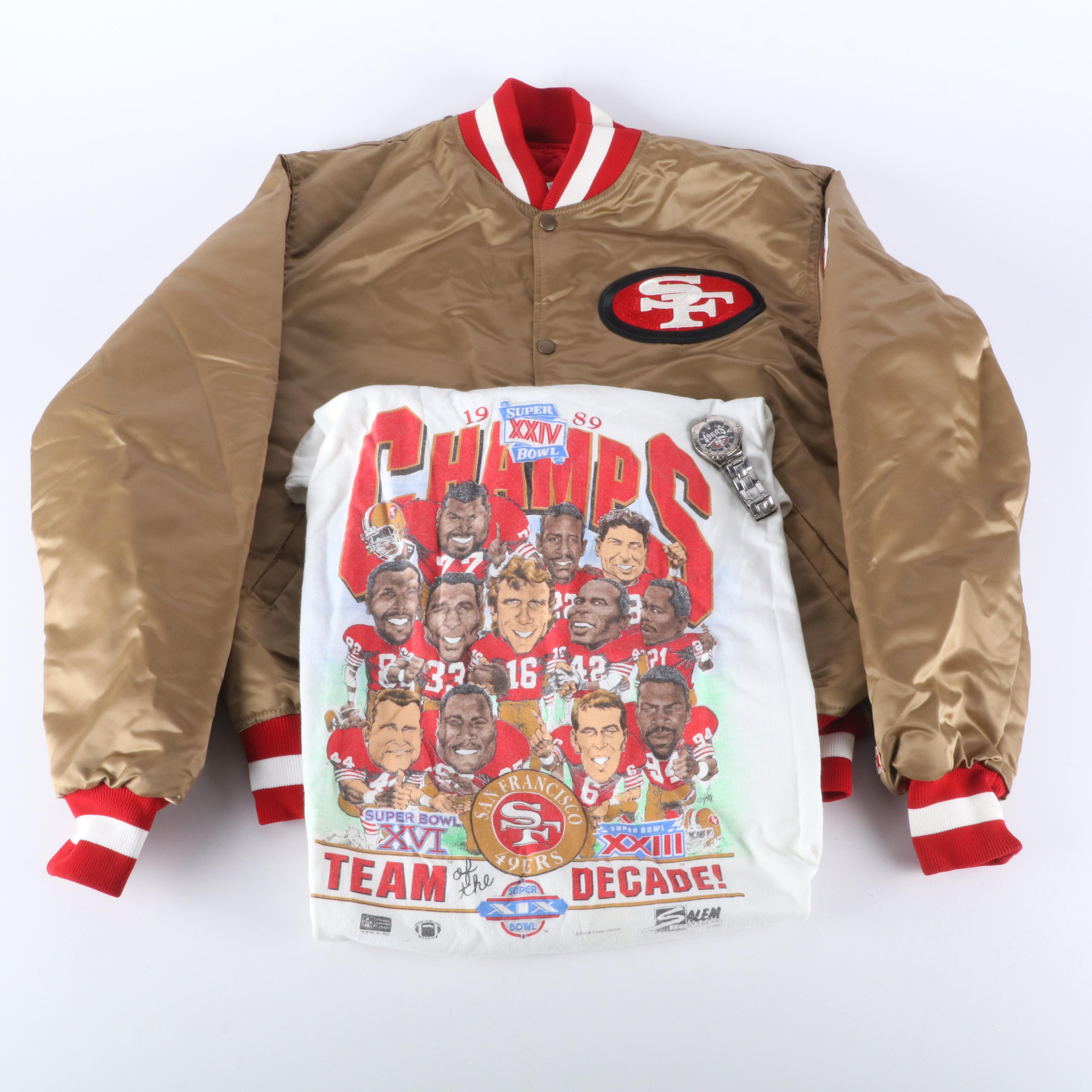 San Francisco Pro Line Football Jacket with Watch and Super Bowl XXIV Shirt
