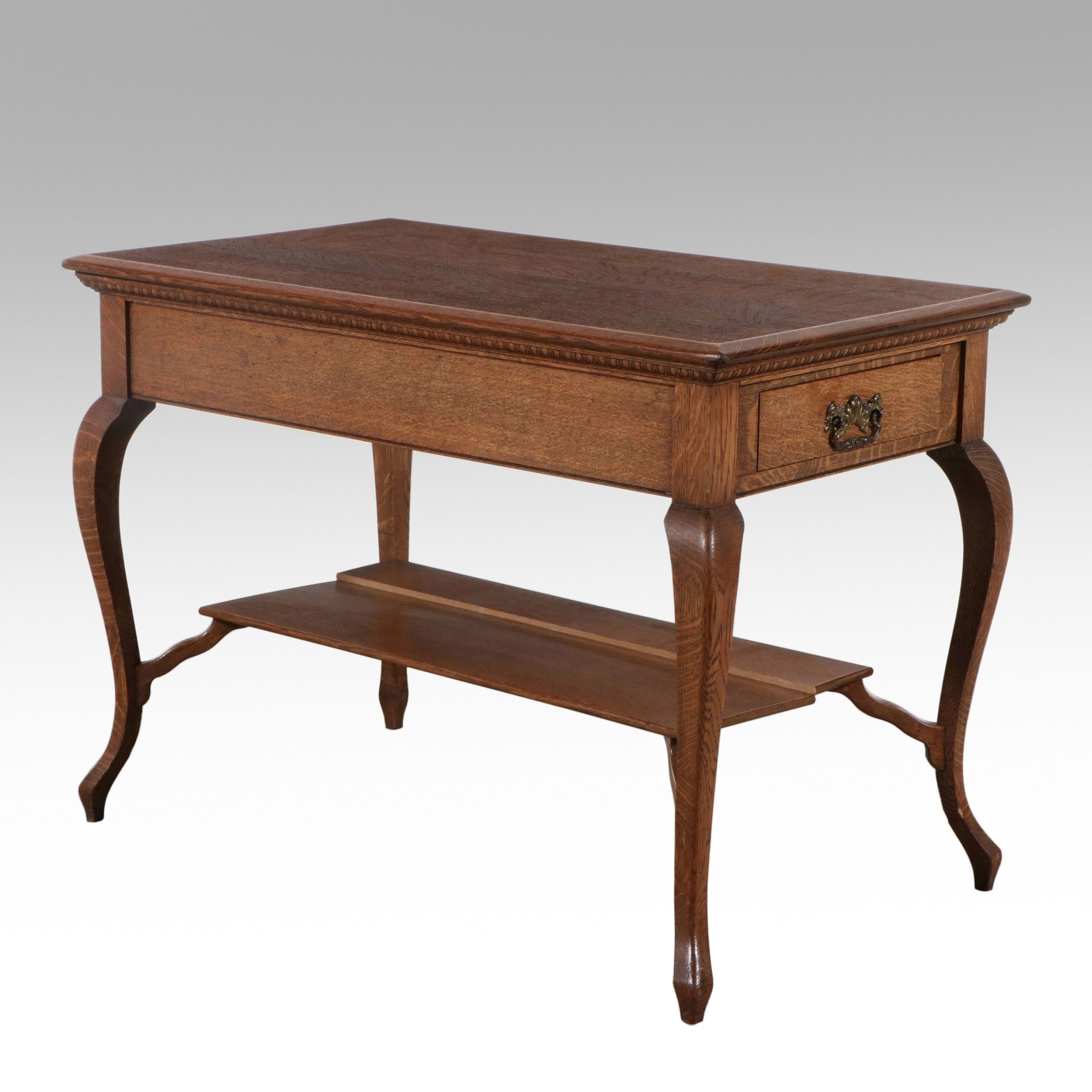 American Queen Anne Style Oak Hall Table, Early 20th Century