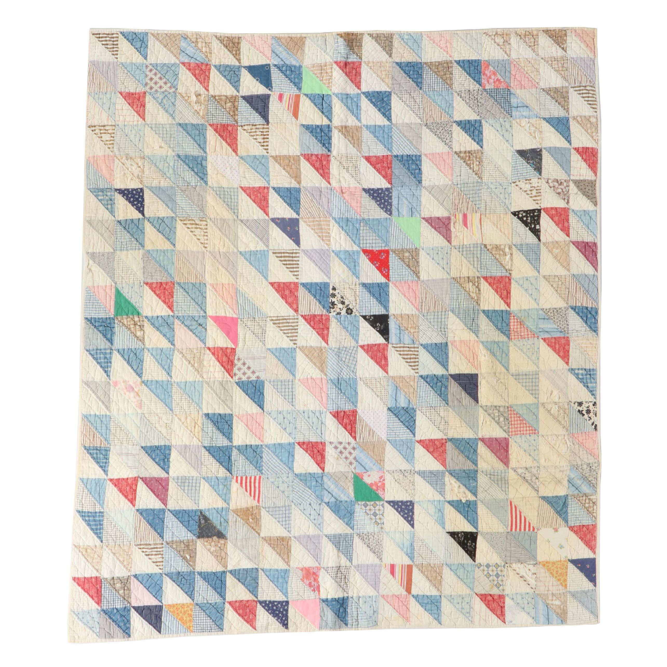 Hand-Pieced "Half-Square Triangle" Patchwork Quilt