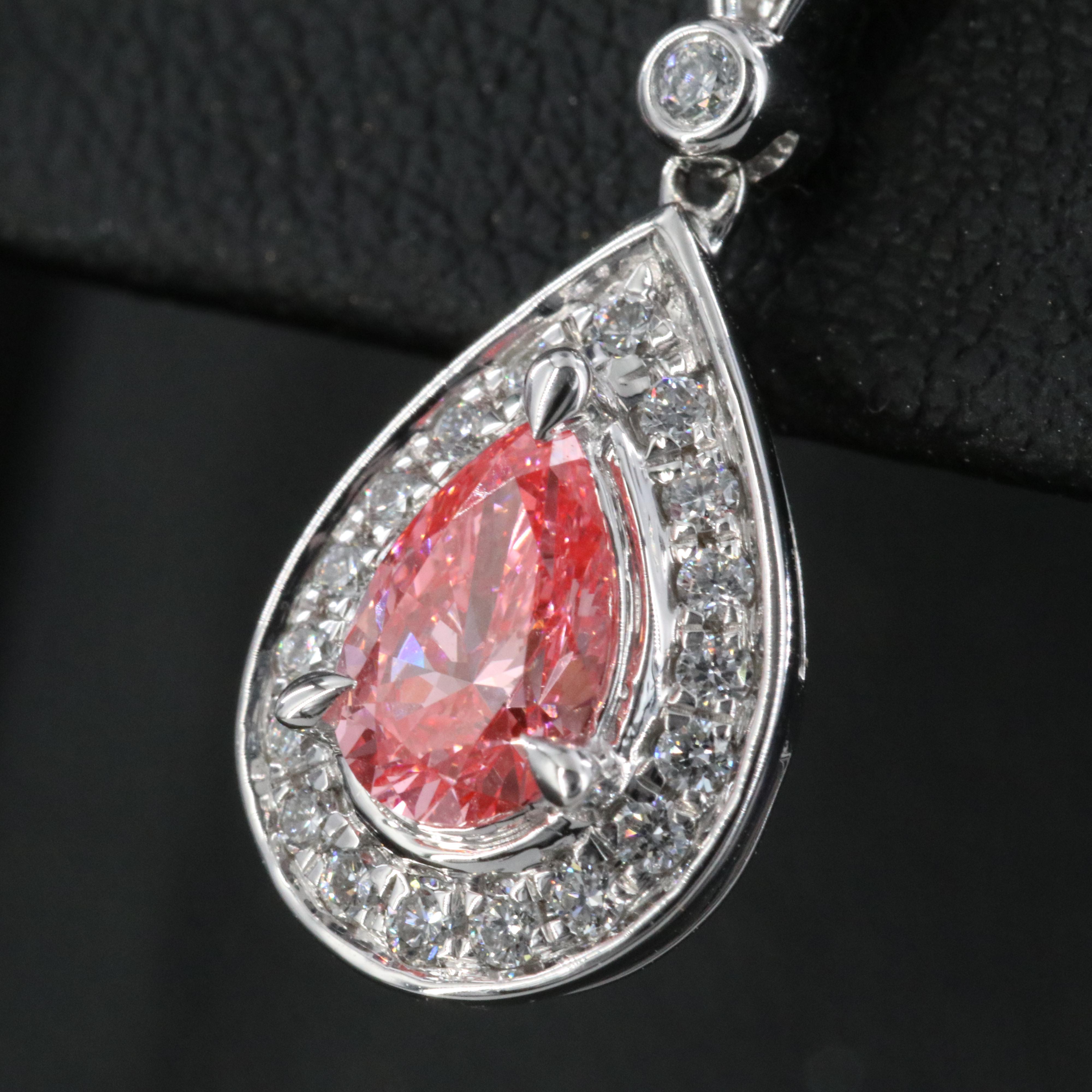 14K 1.40 CTW Lab Grown Diamond Drop Earrings with Fancy Pink Centers