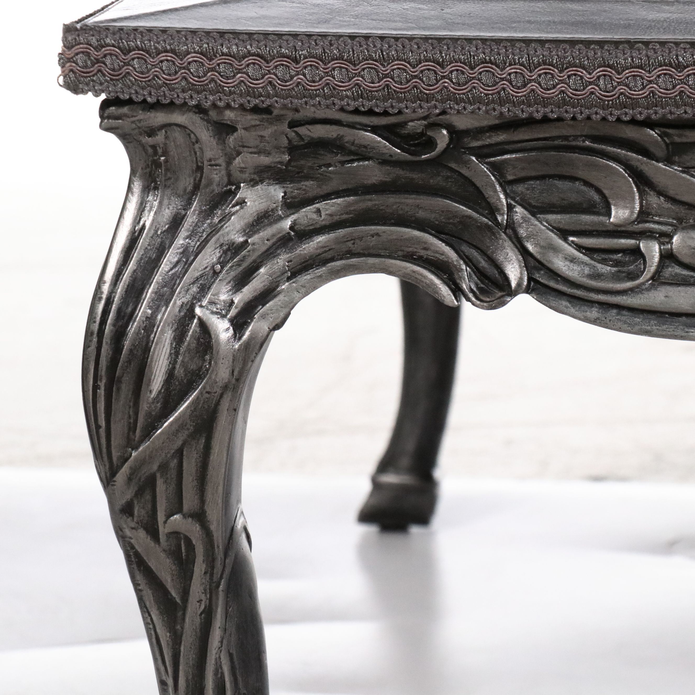 Modern Art Nouveau Style Cast Metal Leather Top Coffee Table
