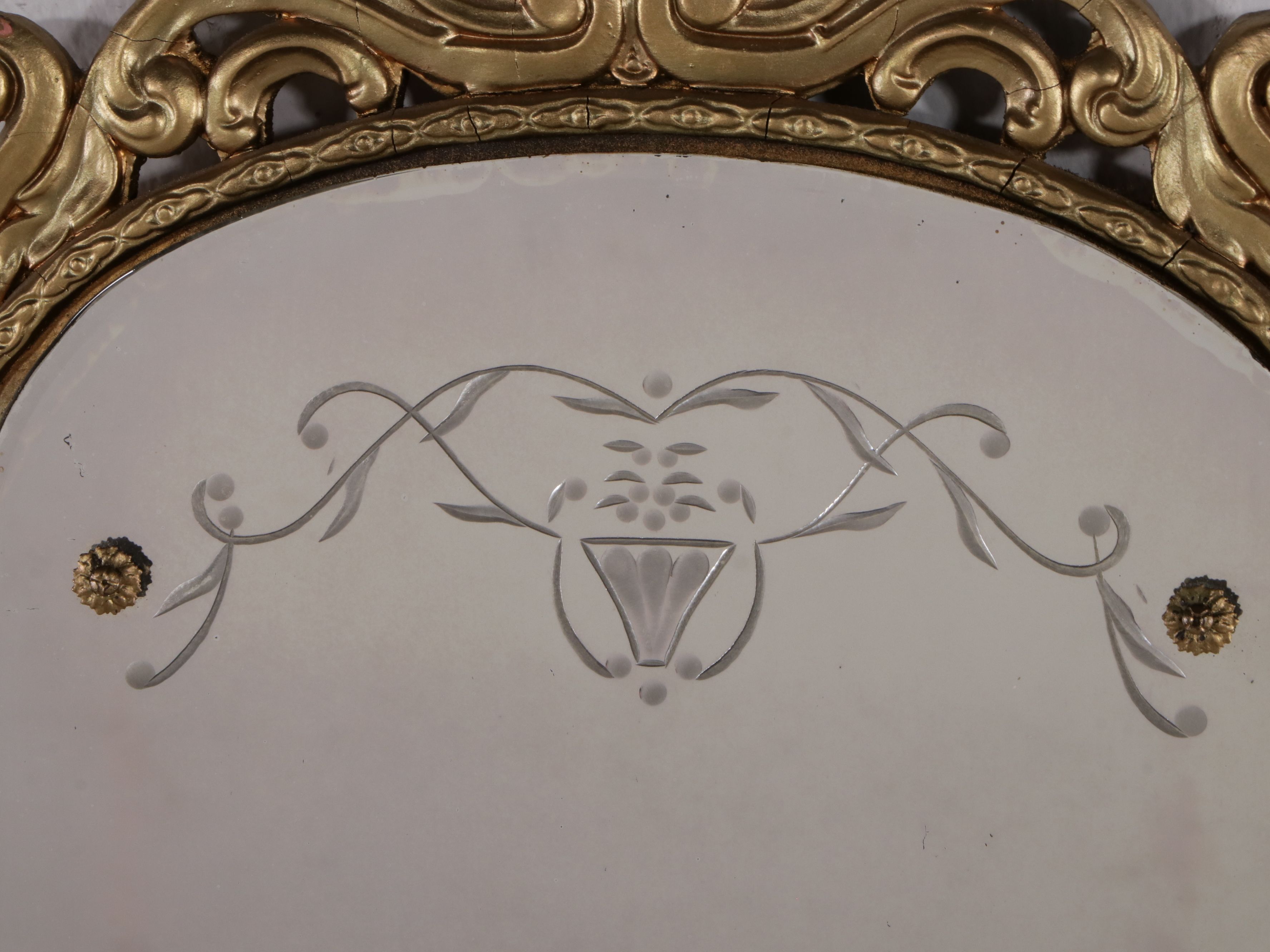 Venetian Style Arched Giltwood and Etched Glass Pier Mirror