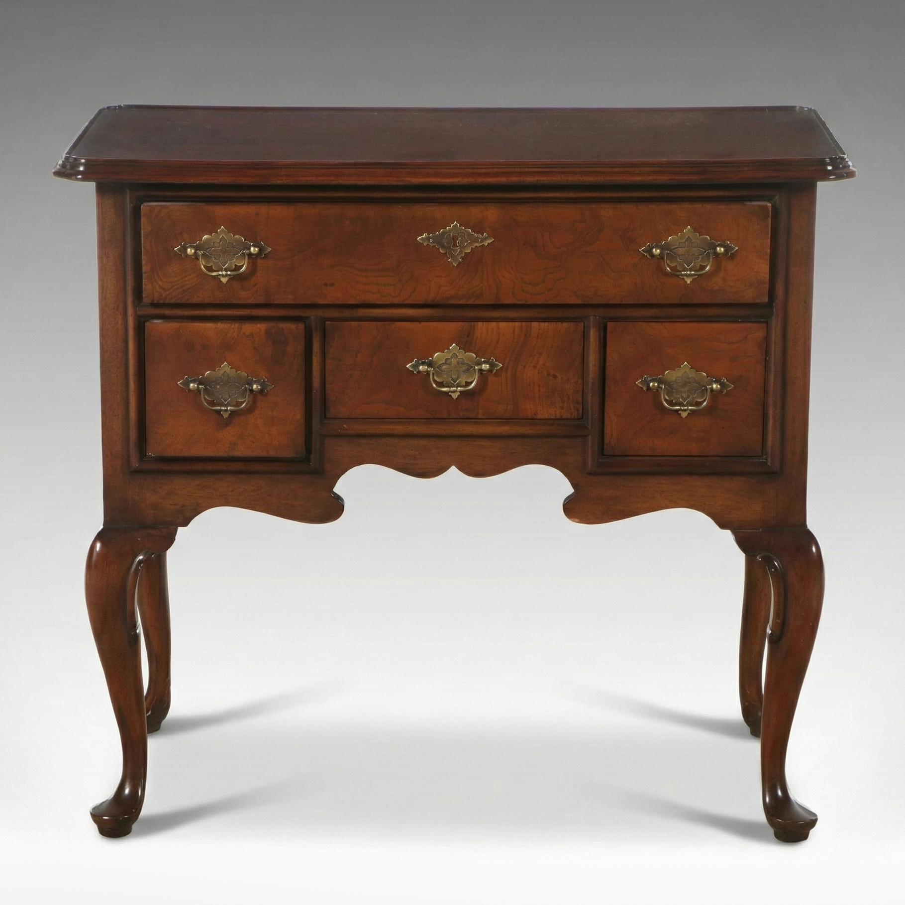 Queen Anne Style Burl and Walnut Low Boy Dressing Table