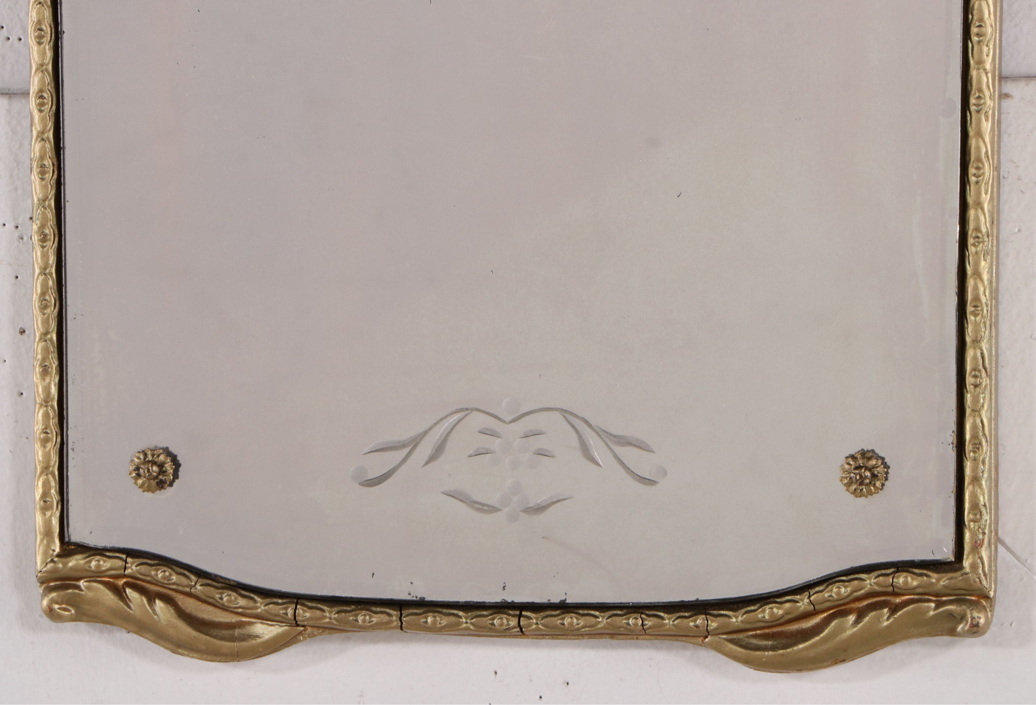 Venetian Style Arched Giltwood and Etched Glass Pier Mirror