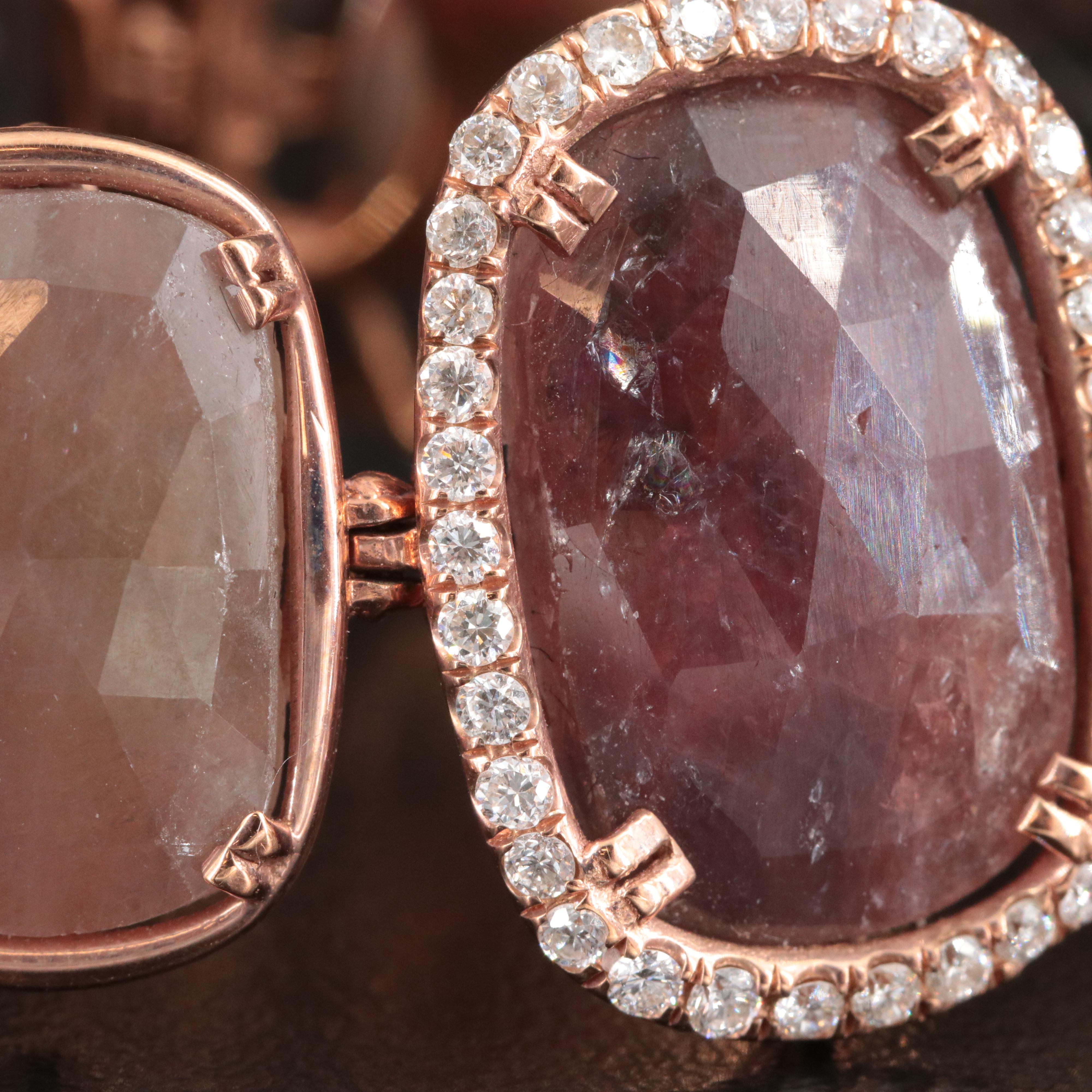 14K Rose Gold Multicolored Sapphire and Diamond Bracelet and Earrings