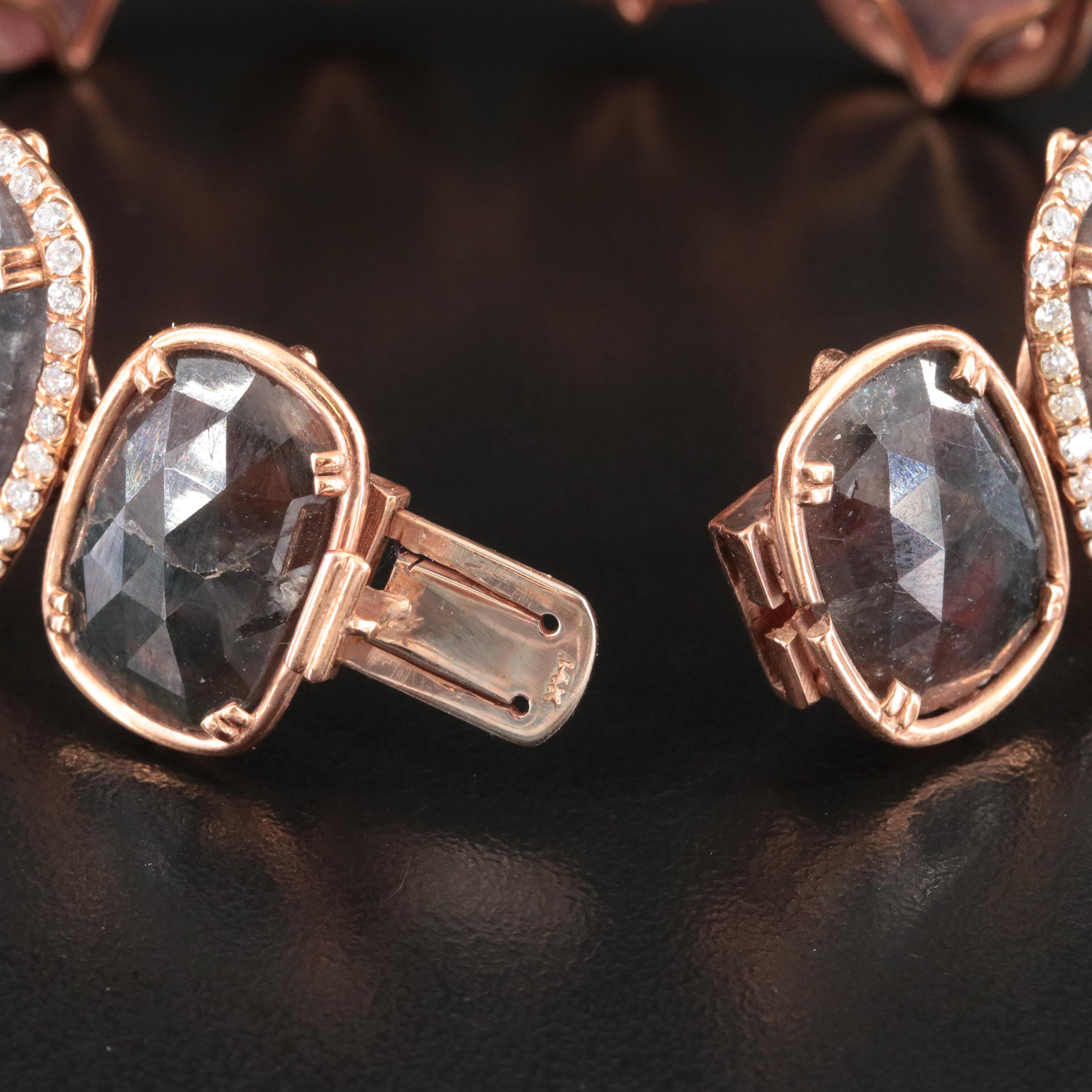 14K Rose Gold Multicolored Sapphire and Diamond Bracelet and Earrings