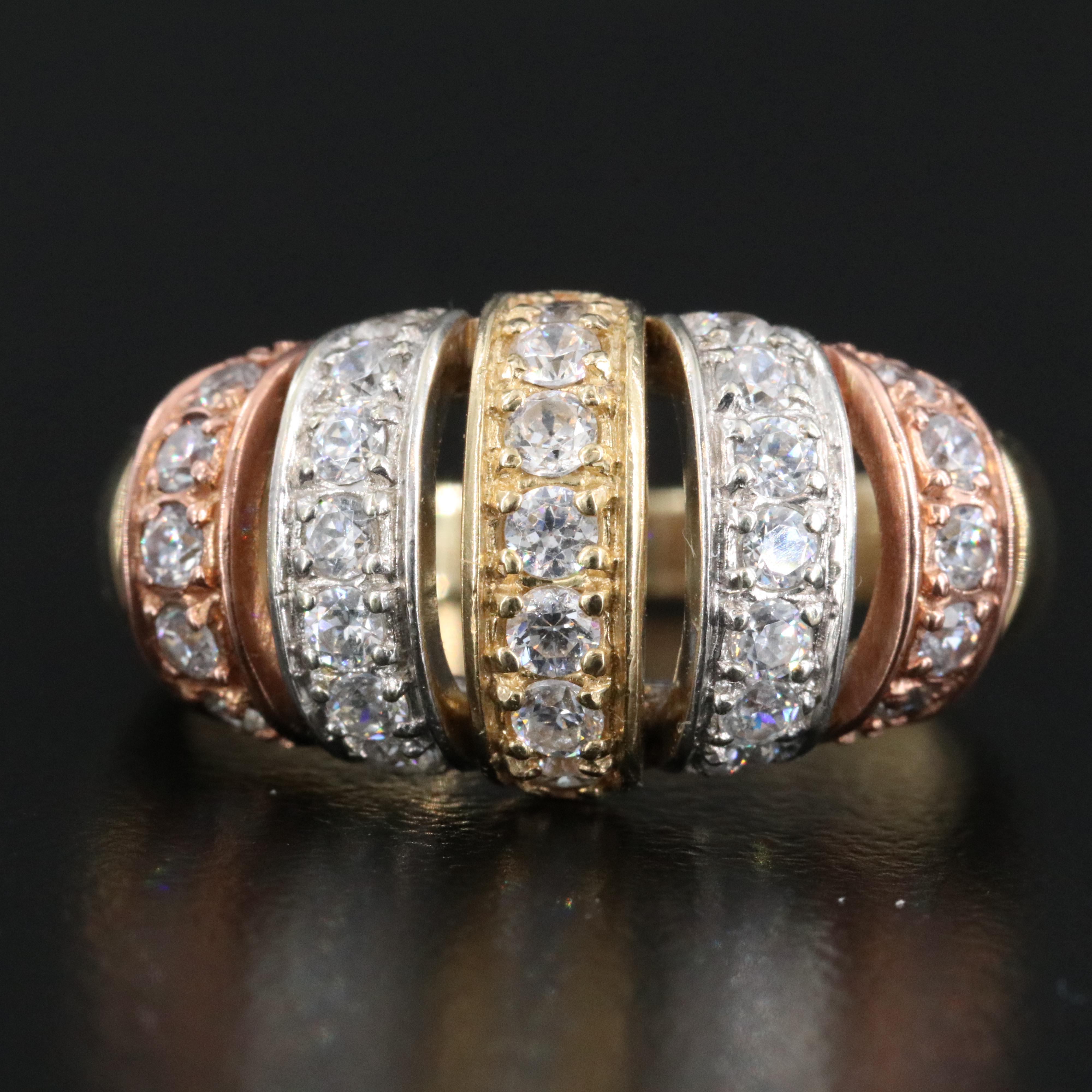 10K Tri-Color CZ Openwork Dome Ring