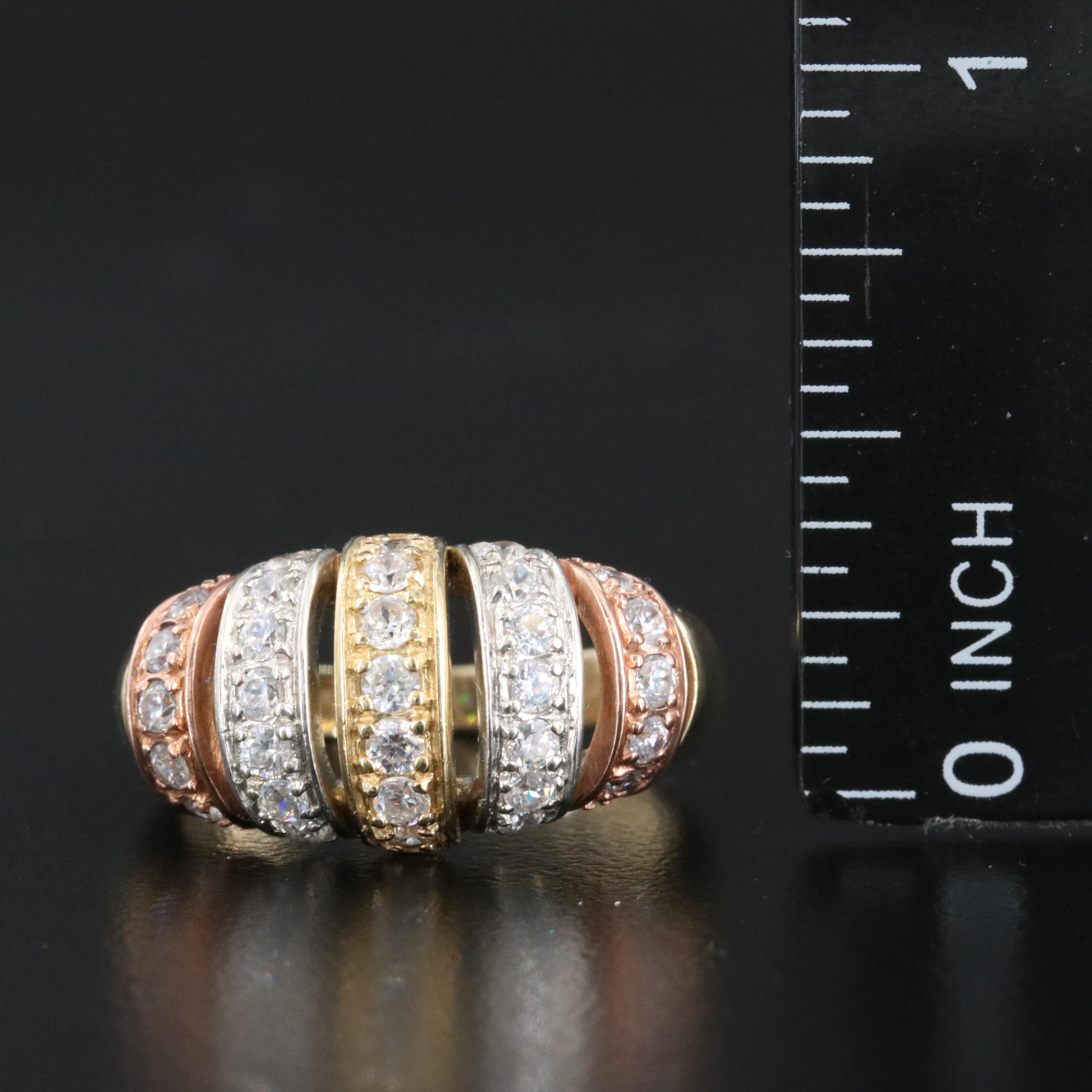 10K Tri-Color CZ Openwork Dome Ring