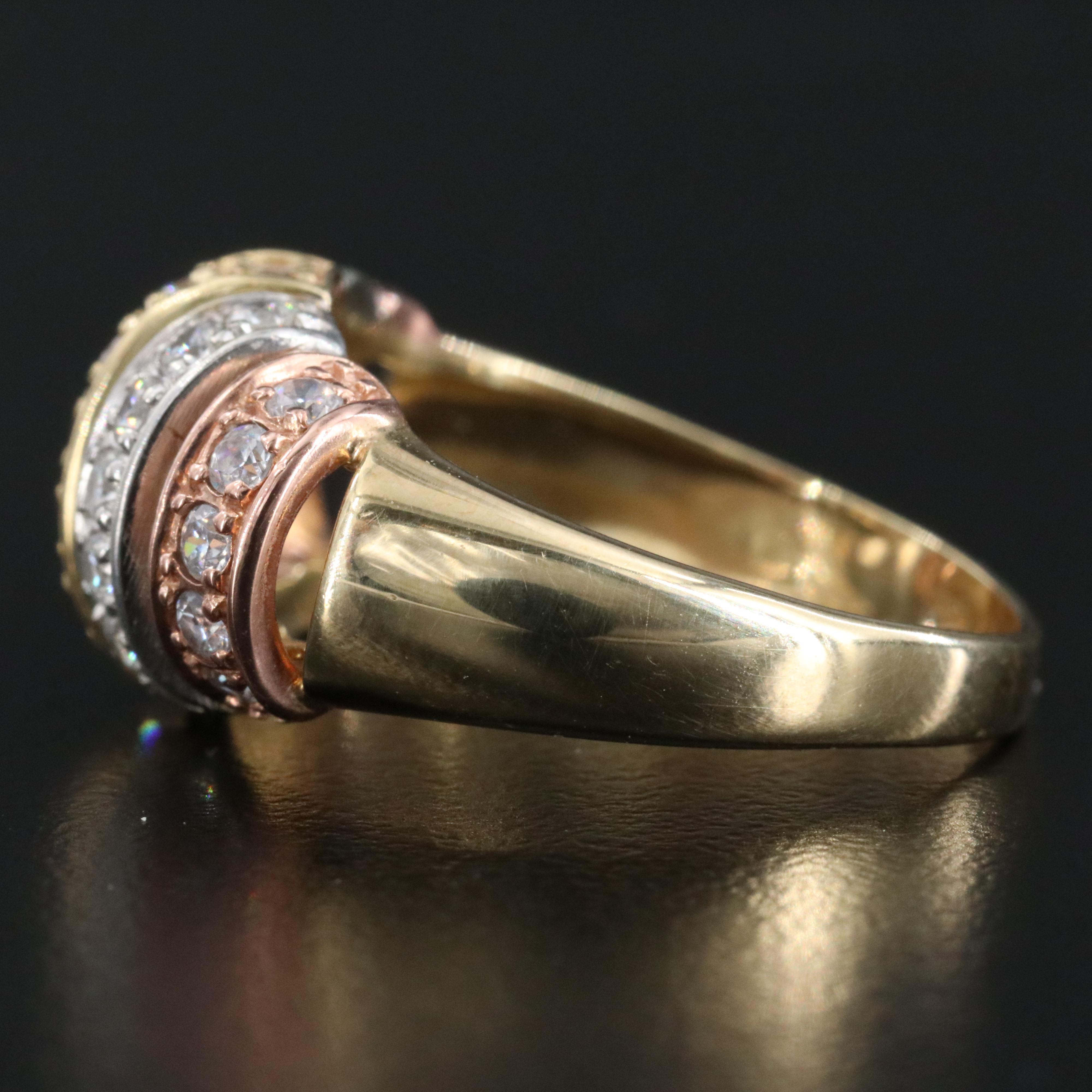 10K Tri-Color CZ Openwork Dome Ring