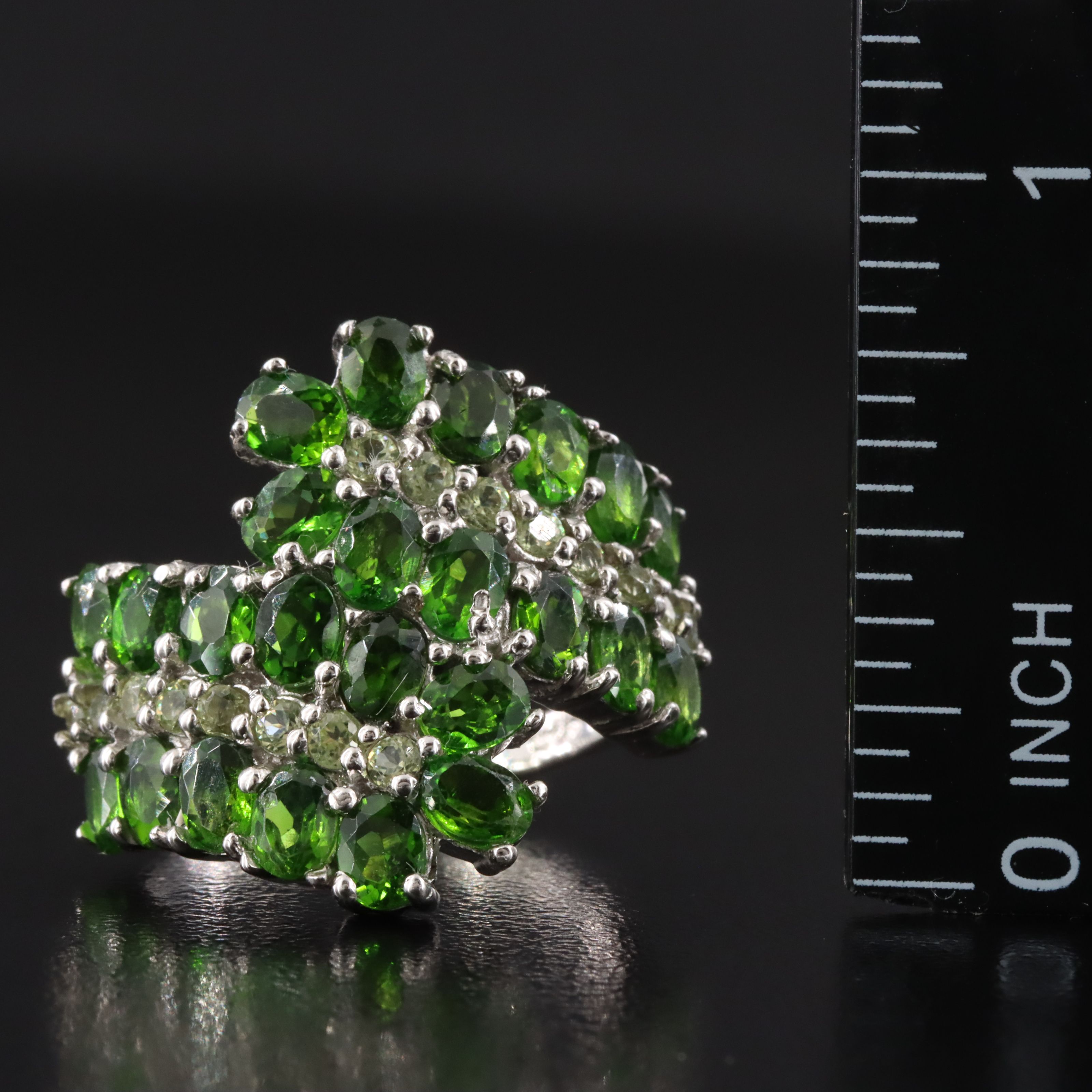 Sterling Diopside and Peridot Ring