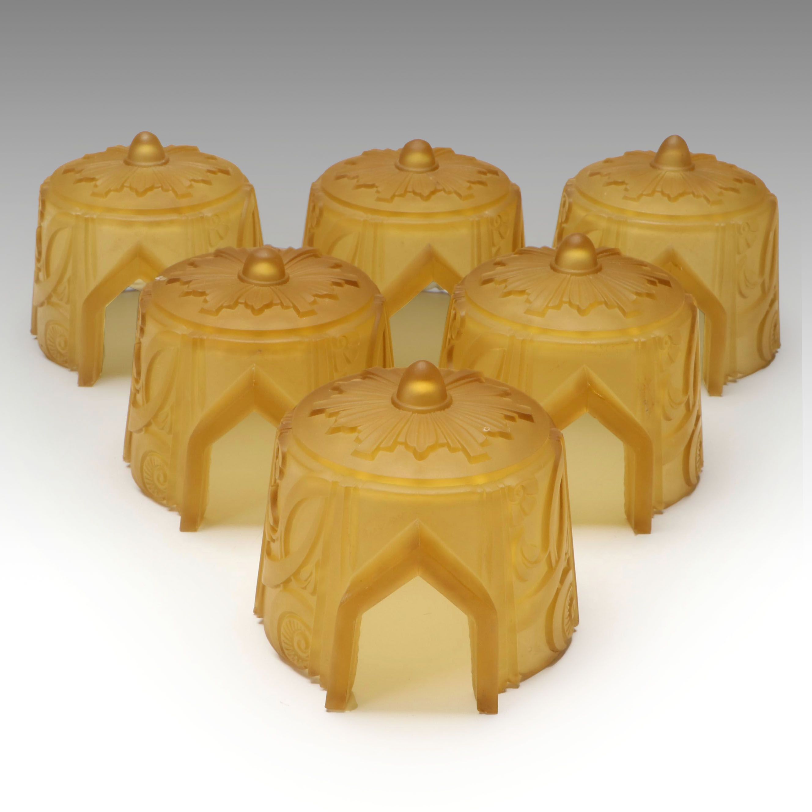 Art Deco Frosted Amber Glass Slip Shades, Early 20th Century