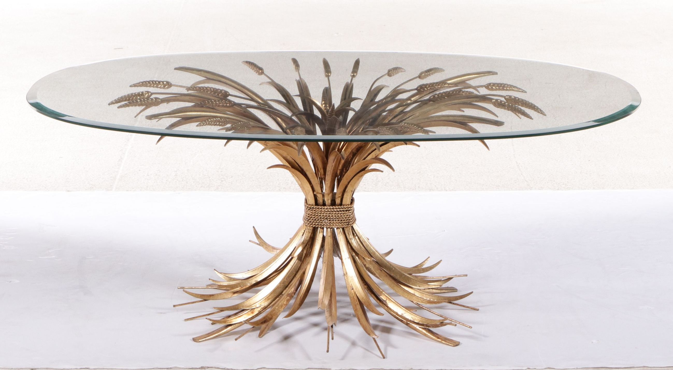 Italian Regency Style Gilt Metal Wheat Sheaf Glass Top Table