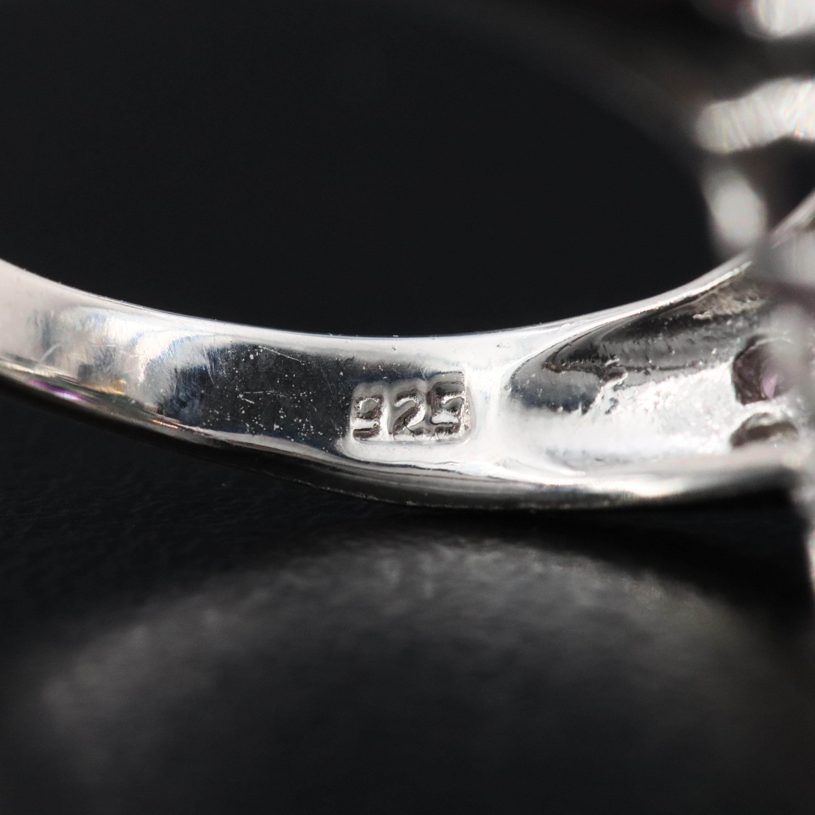 Sterling Amethyst, Emerald and Rhodolite Garnet Ring